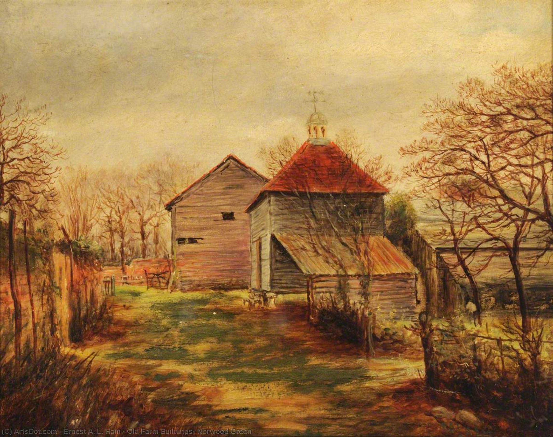 Wikioo.org - The Encyclopedia of Fine Arts - Painting, Artwork by Ernest A. L. Ham - Old Farm Buildings, Norwood Green