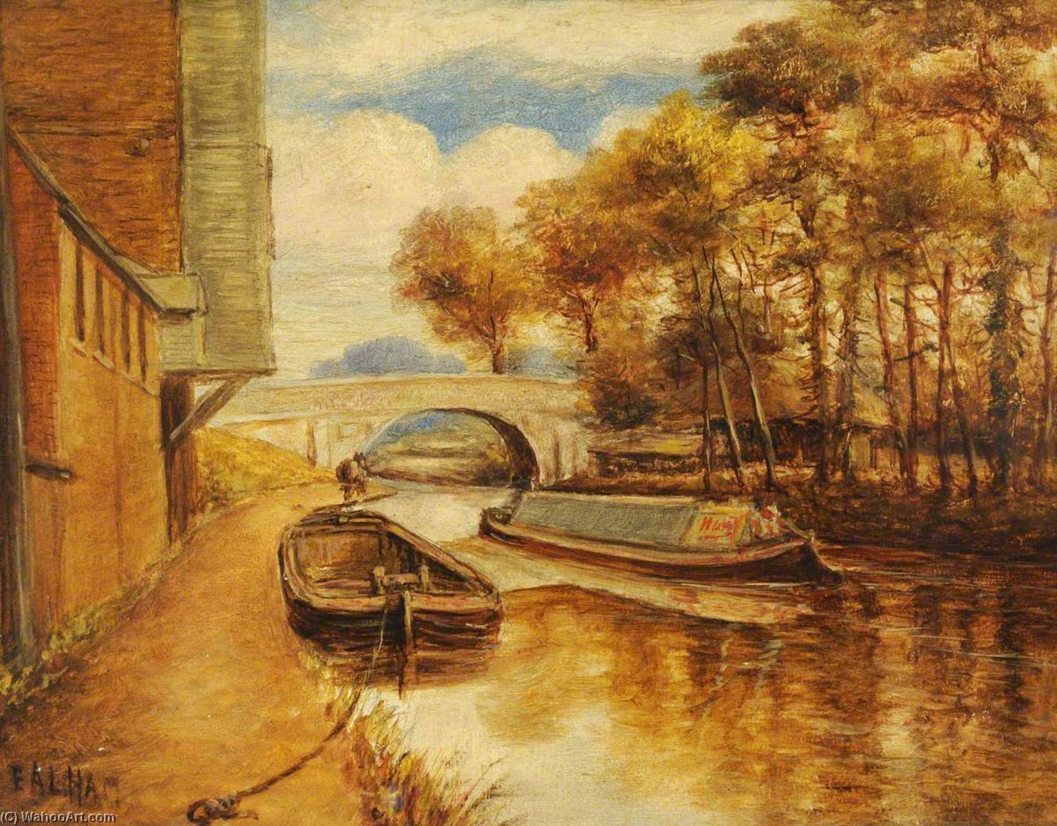 Wikioo.org - The Encyclopedia of Fine Arts - Painting, Artwork by Ernest A. L. Ham - Norwood Canal Bridge and Flour Mill (Norwood Road, Southall)