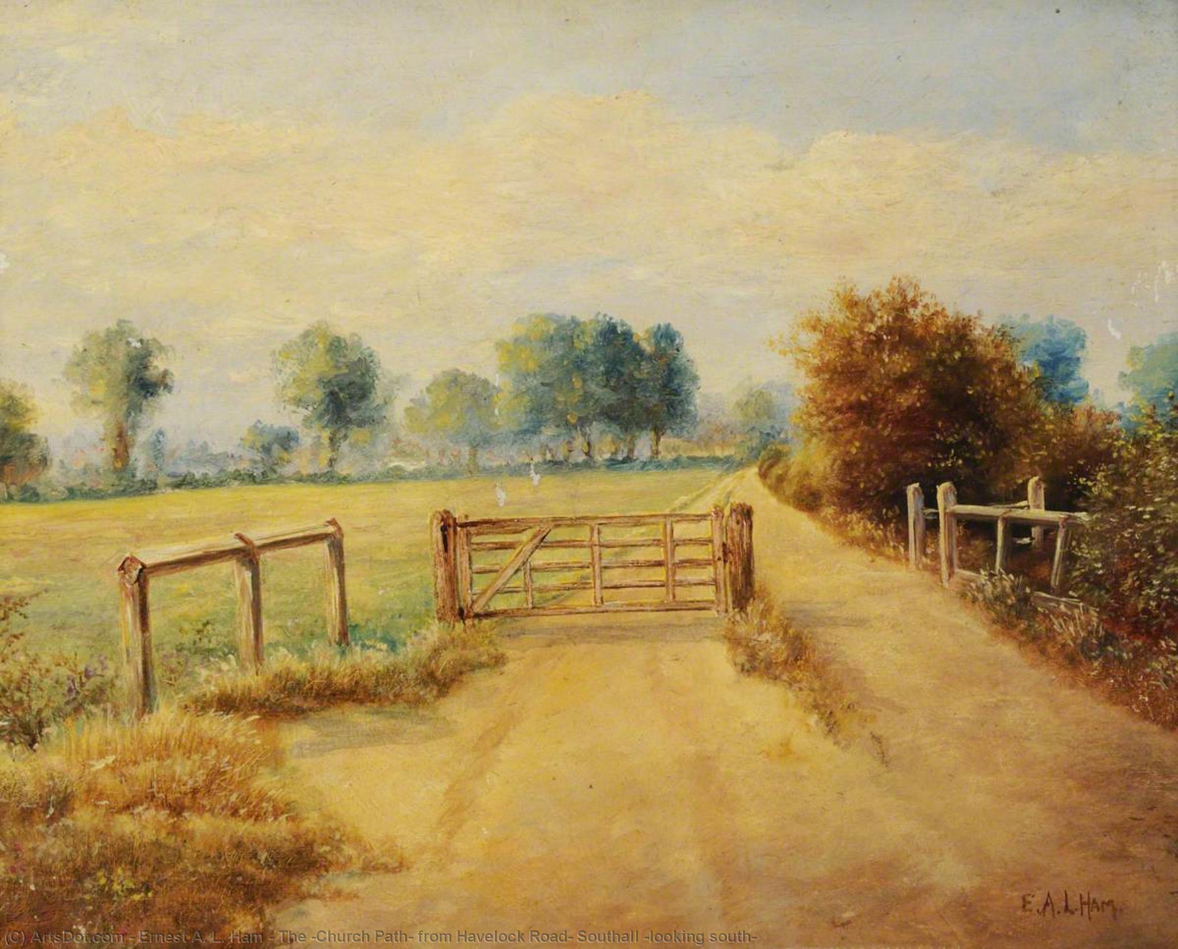 Wikioo.org - The Encyclopedia of Fine Arts - Painting, Artwork by Ernest A. L. Ham - The 'Church Path' from Havelock Road, Southall (looking south)
