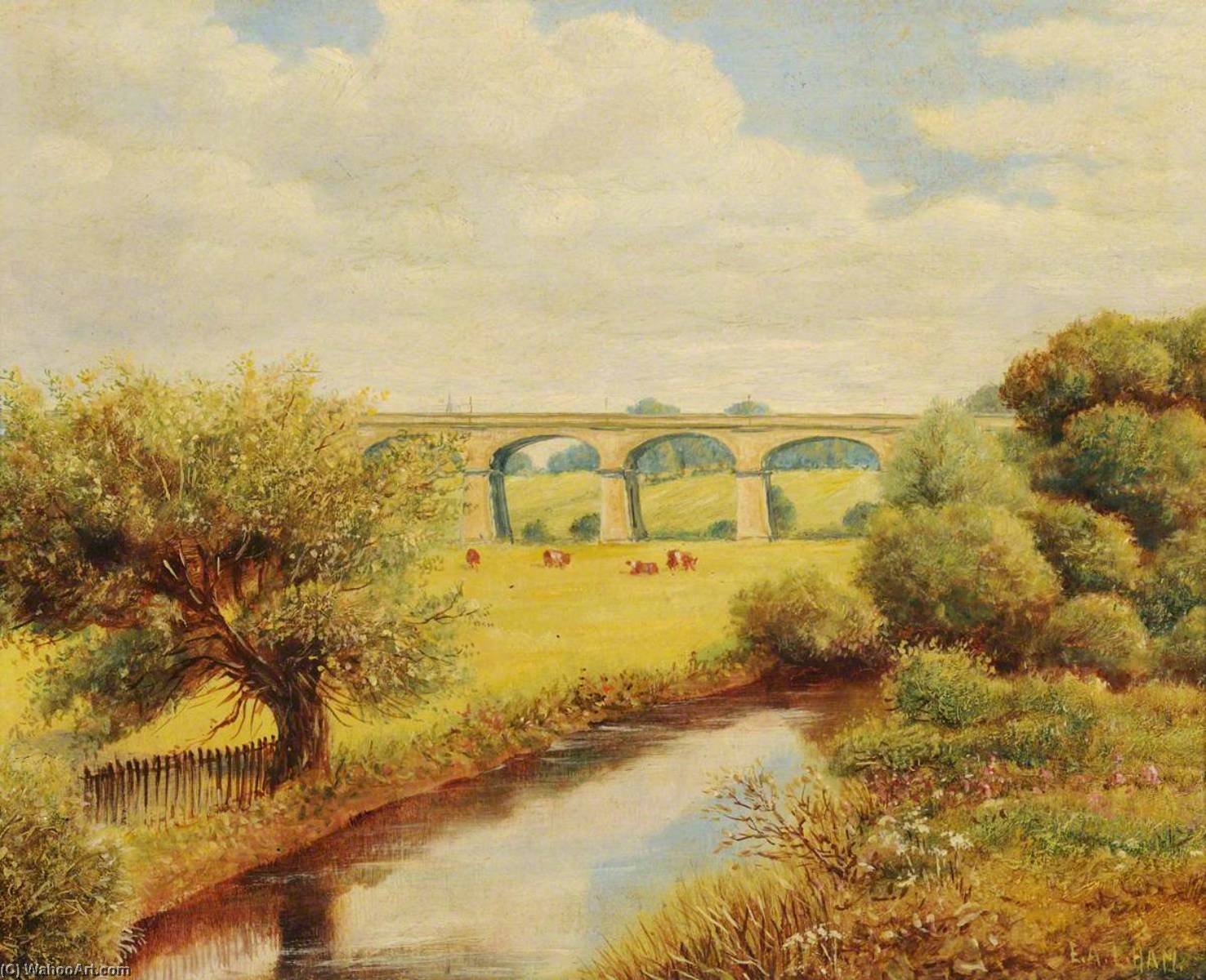 Wikioo.org - The Encyclopedia of Fine Arts - Painting, Artwork by Ernest A. L. Ham - The Wharncliffe Viaduct