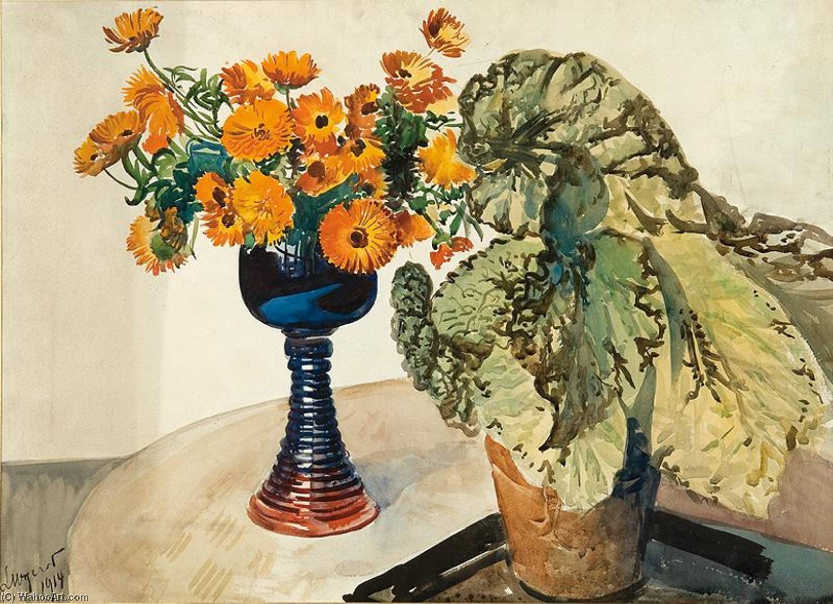 Wikioo.org - The Encyclopedia of Fine Arts - Painting, Artwork by Leon Jan Wyczolkowski - Marigolds and begonias