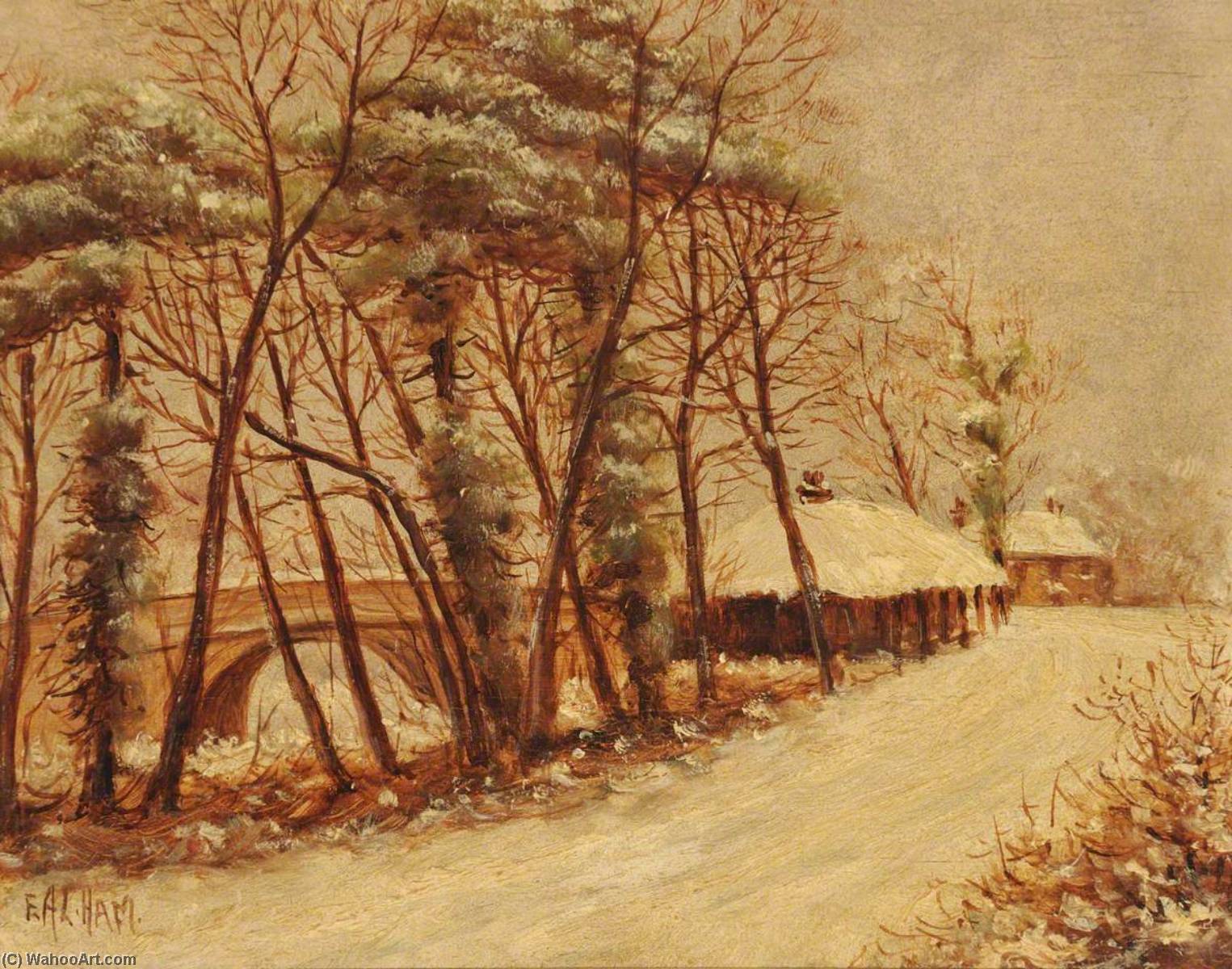 Wikioo.org - The Encyclopedia of Fine Arts - Painting, Artwork by Ernest A. L. Ham - Norwood Bridge and Entrance to Norwood Court