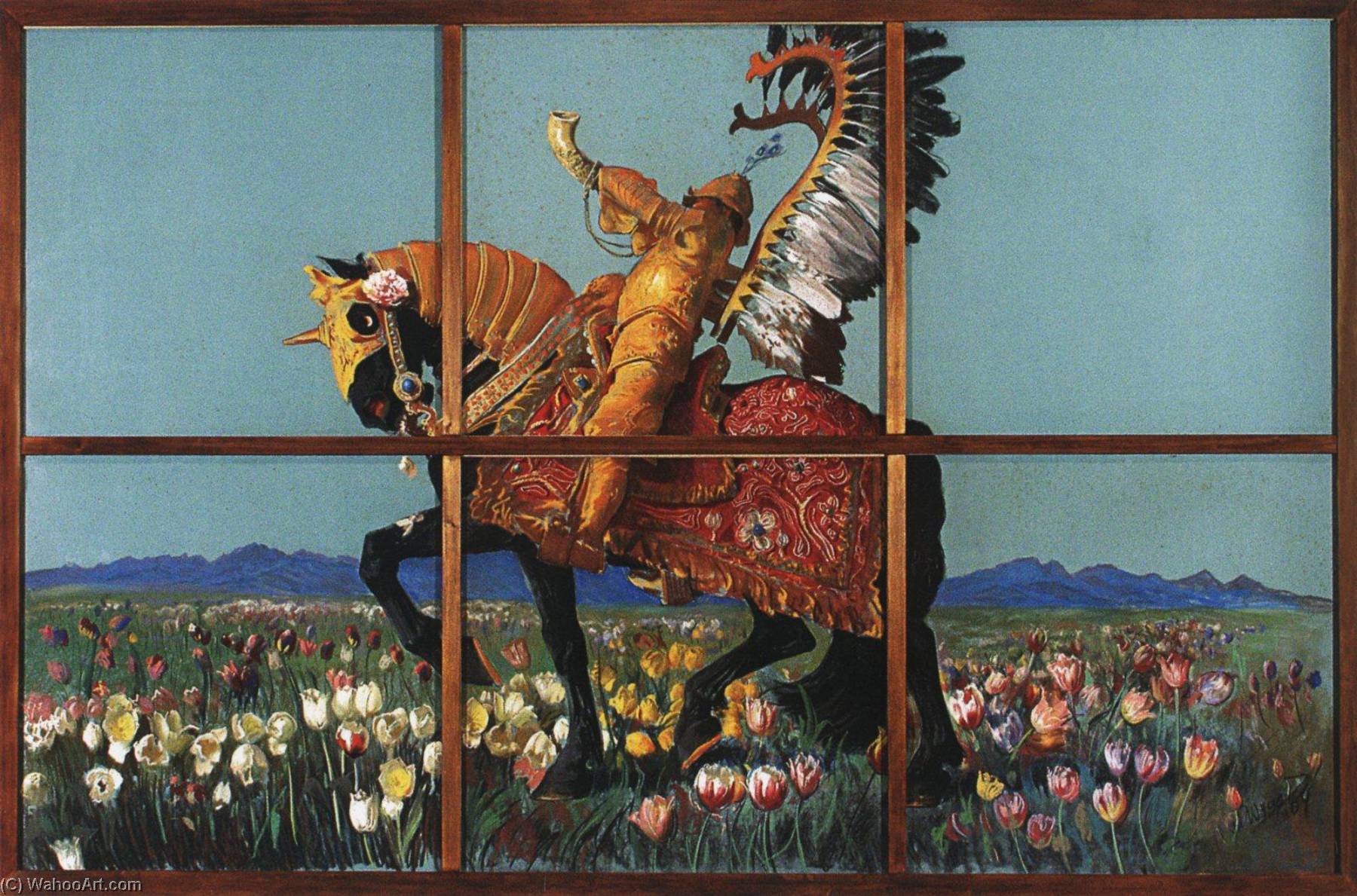 Wikioo.org - The Encyclopedia of Fine Arts - Painting, Artwork by Leon Jan Wyczolkowski - Knight among flowers