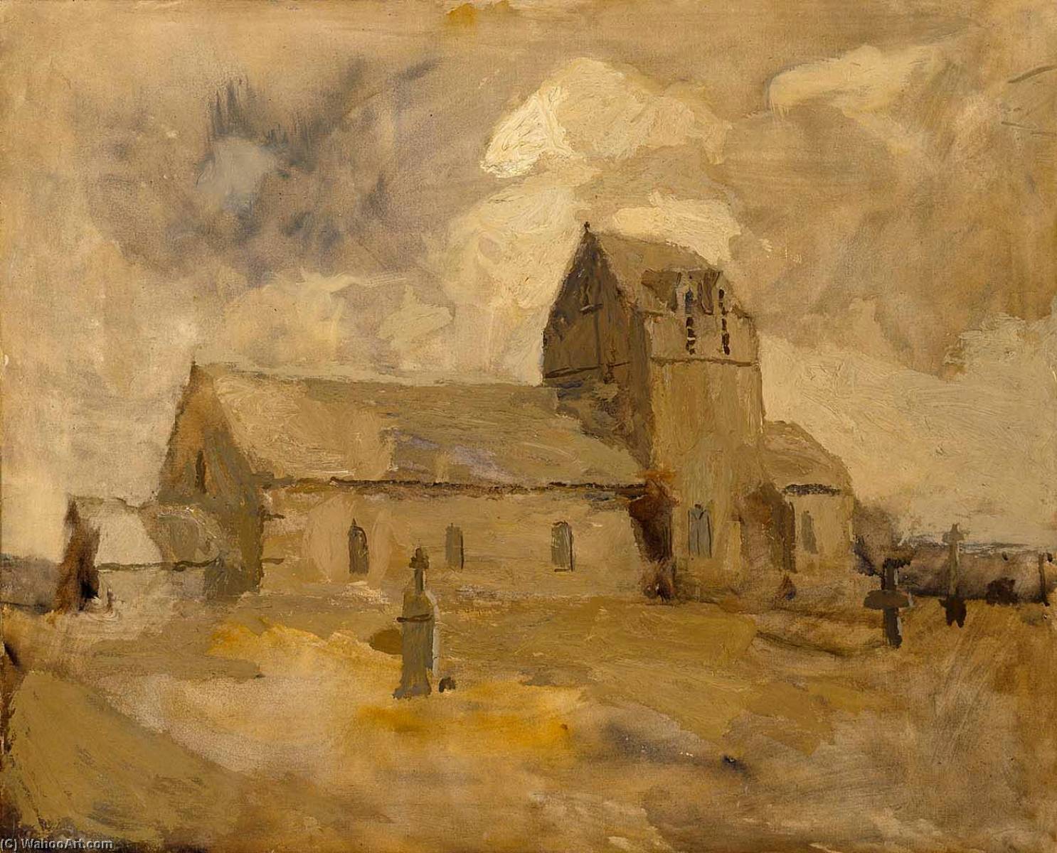 Wikioo.org - The Encyclopedia of Fine Arts - Painting, Artwork by Frank Edwin Scott - Village Church and Cemetery, Brittany