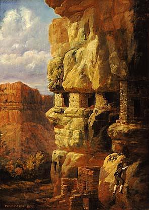 WikiOO.org - Enciclopedia of Fine Arts - Pictura, lucrări de artă William Henry Holmes - Cliff Houses of the Rio Mancos, Colorado, (painting)