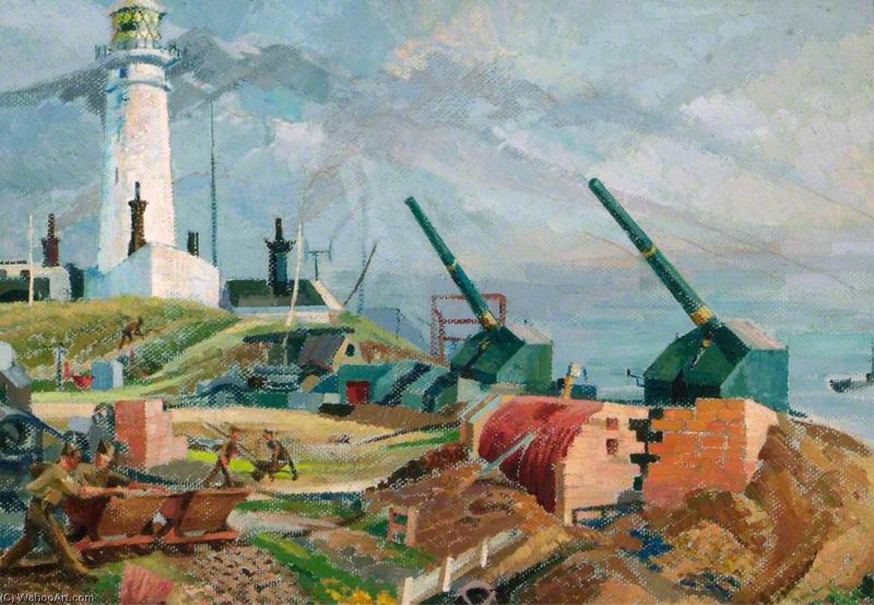 Wikioo.org - Bách khoa toàn thư về mỹ thuật - Vẽ tranh, Tác phẩm nghệ thuật Ray Howard Jones - Fortified Islands (Building the North Battery, Flatholm, Bristol Channel)