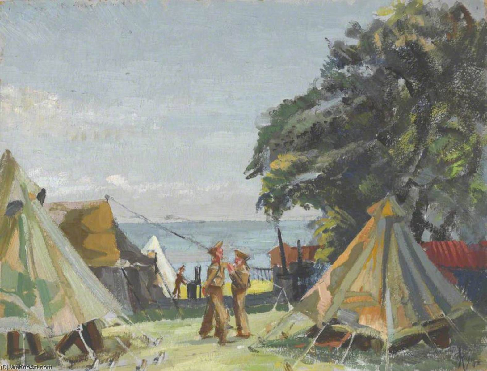 Wikioo.org - The Encyclopedia of Fine Arts - Painting, Artwork by Ray Howard Jones - Entrance to Home Guard Camp Colonel Llewellyn, Western Command