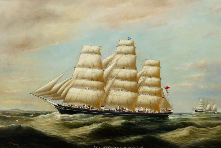 Wikioo.org - The Encyclopedia of Fine Arts - Painting, Artwork by Ruben Chappell - 'Cutty Sark' Speaking 'E. S. Hocken' (of Fowey)
