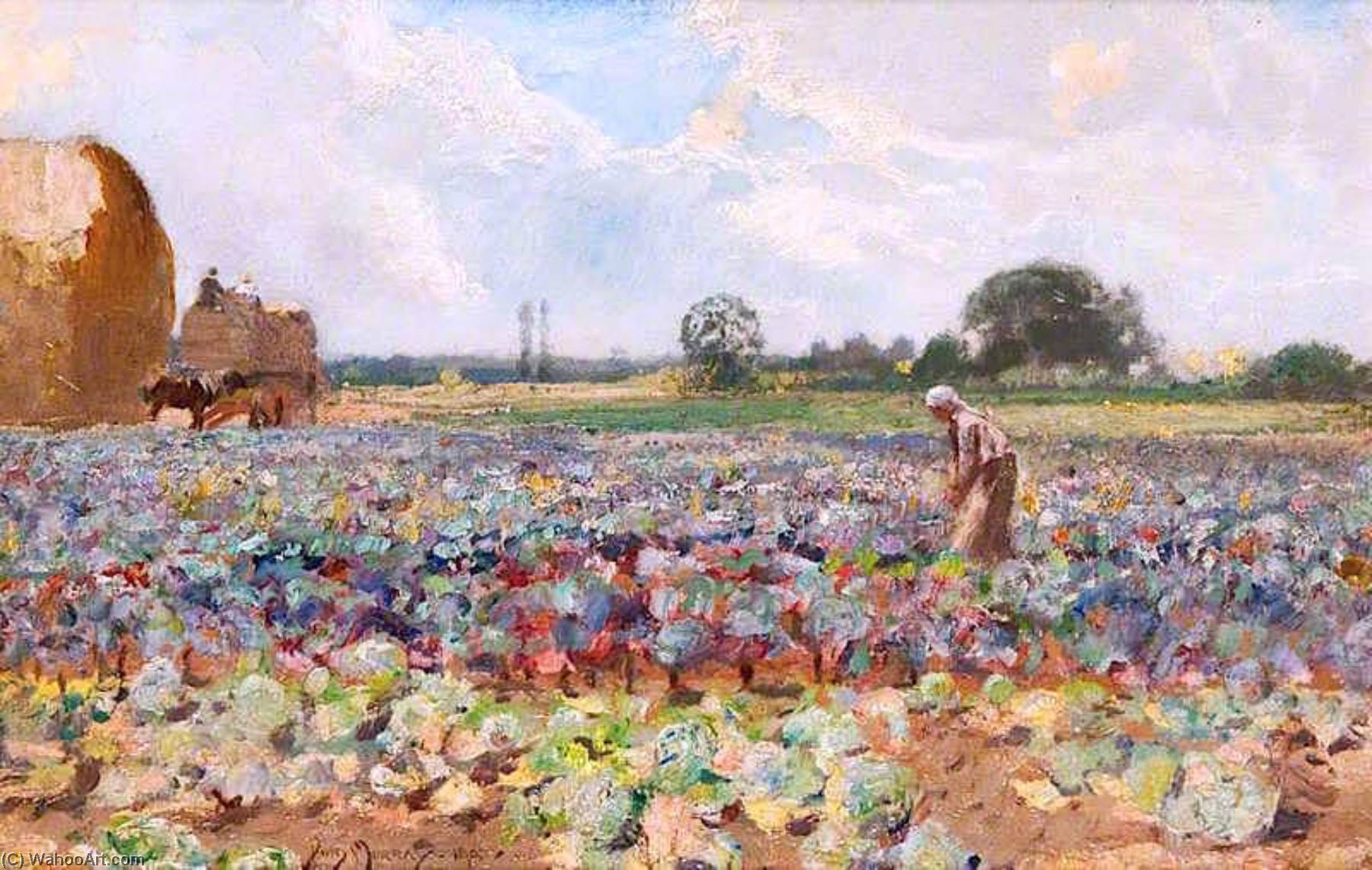 Wikioo.org - The Encyclopedia of Fine Arts - Painting, Artwork by David Scott Murray - Gathering Cabbages on a Hampshire Farm