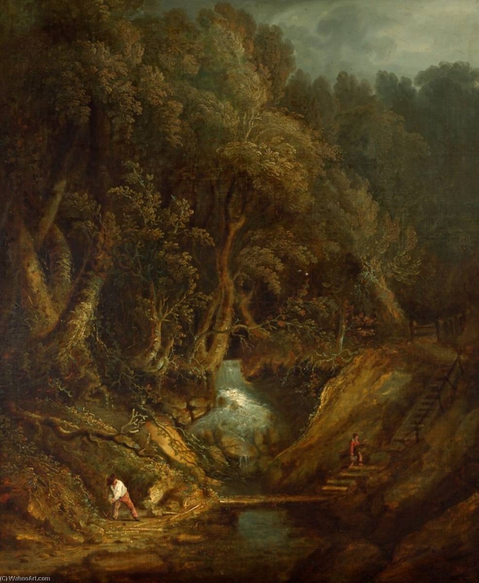 Wikioo.org - The Encyclopedia of Fine Arts - Painting, Artwork by Benjamin Barker Ii - Landscape with a Waterfall