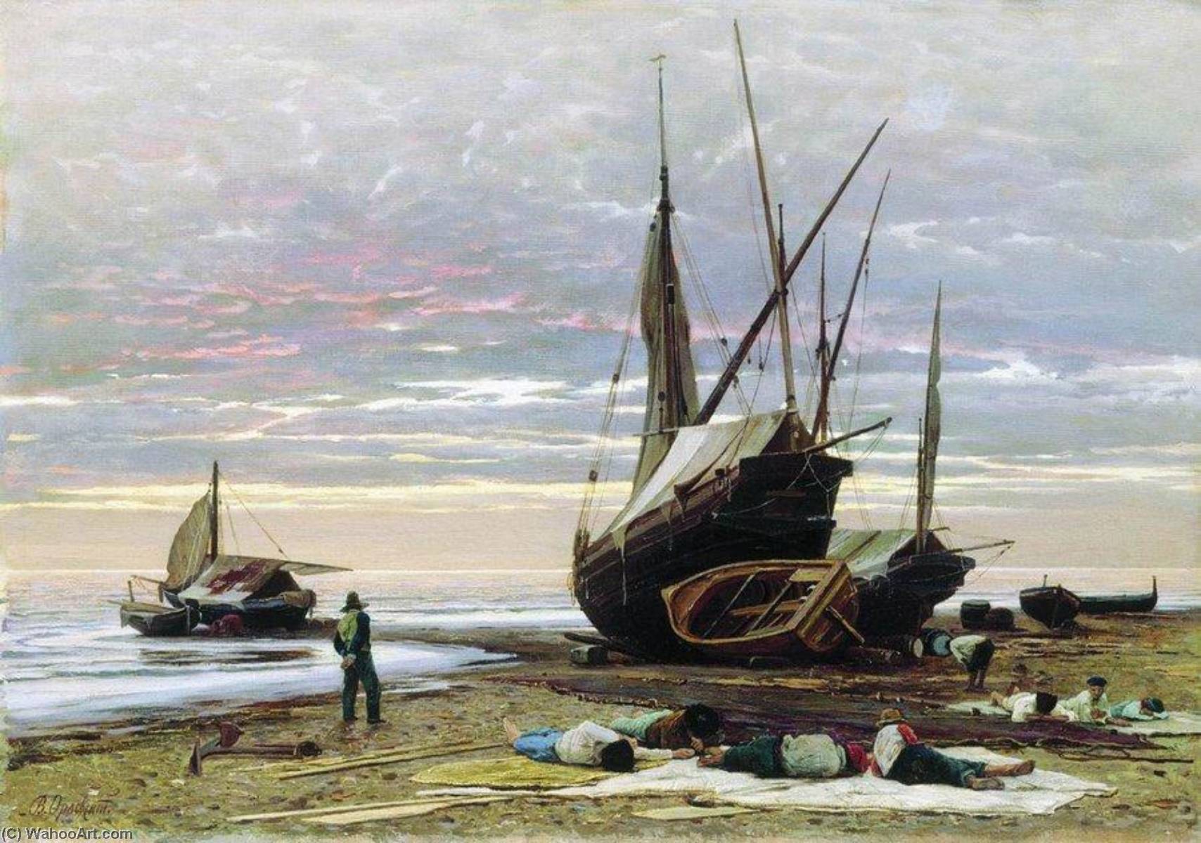 Wikioo.org - The Encyclopedia of Fine Arts - Painting, Artwork by Vladimir Orlovsky - Evening on the Seashore
