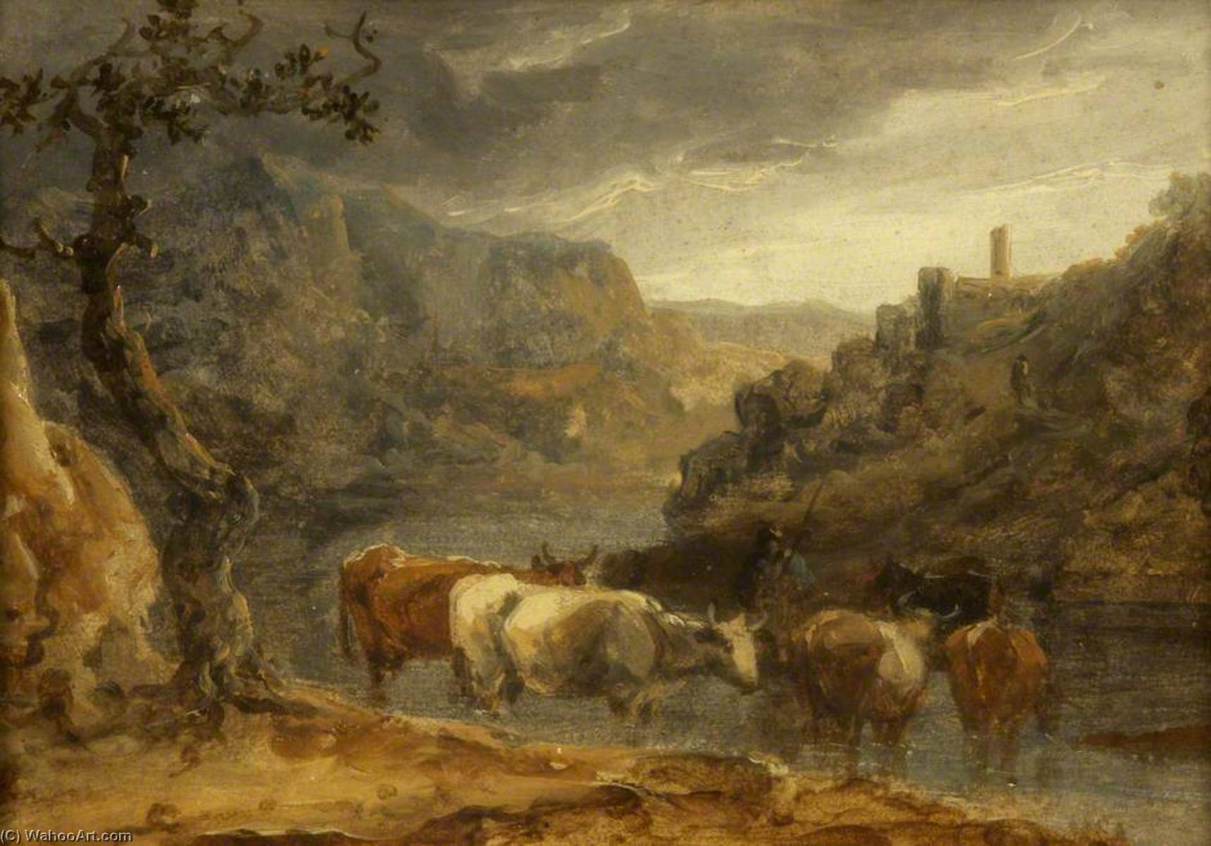 Wikioo.org - The Encyclopedia of Fine Arts - Painting, Artwork by Benjamin Barker Ii - Landscape with Cattle