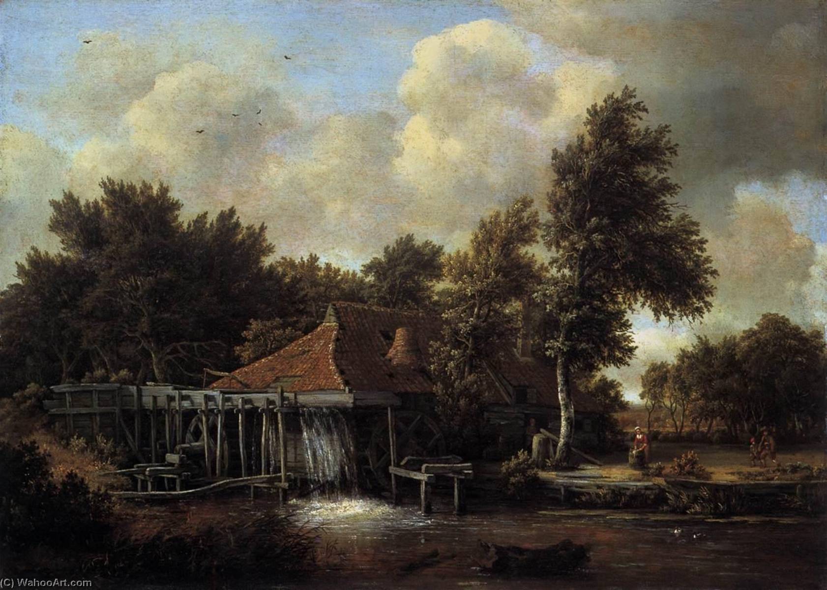 Wikioo.org - The Encyclopedia of Fine Arts - Painting, Artwork by Meyndert Hobbema - A Watermill
