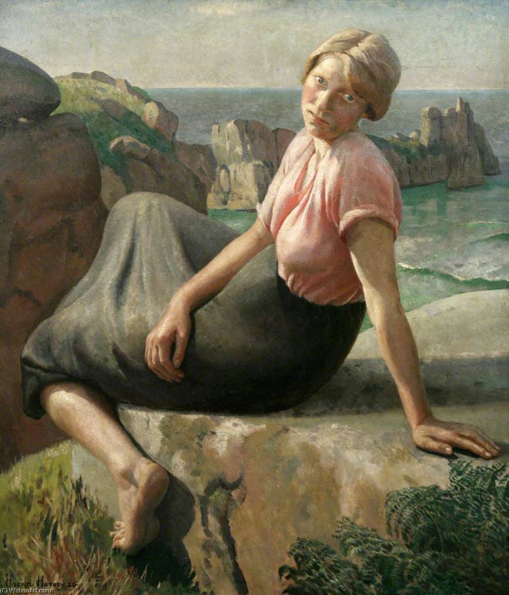 Wikioo.org - The Encyclopedia of Fine Arts - Painting, Artwork by Harold Harvey - Girl on a Cliff