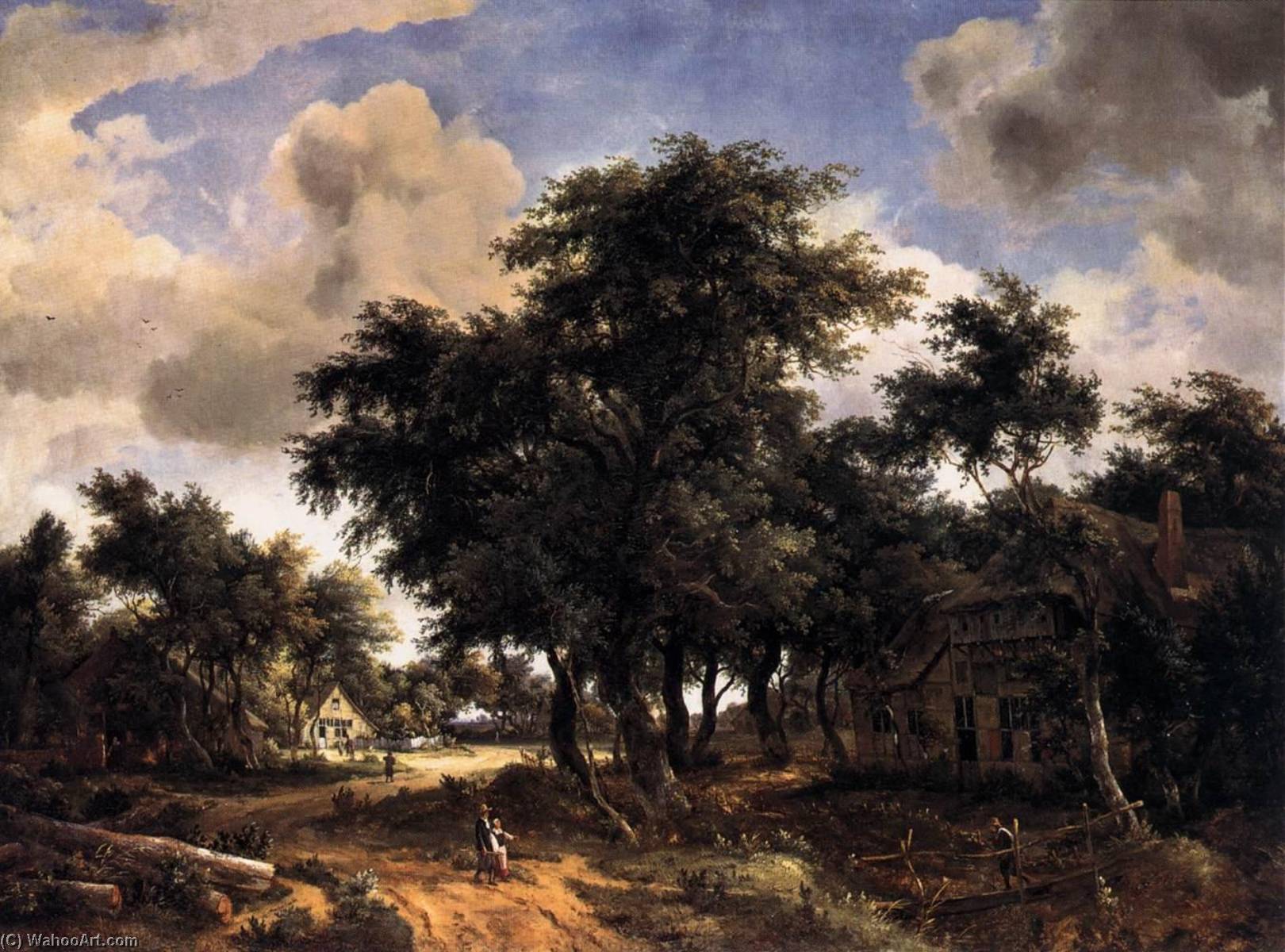 Wikioo.org - The Encyclopedia of Fine Arts - Painting, Artwork by Meyndert Hobbema - Village Street under Trees