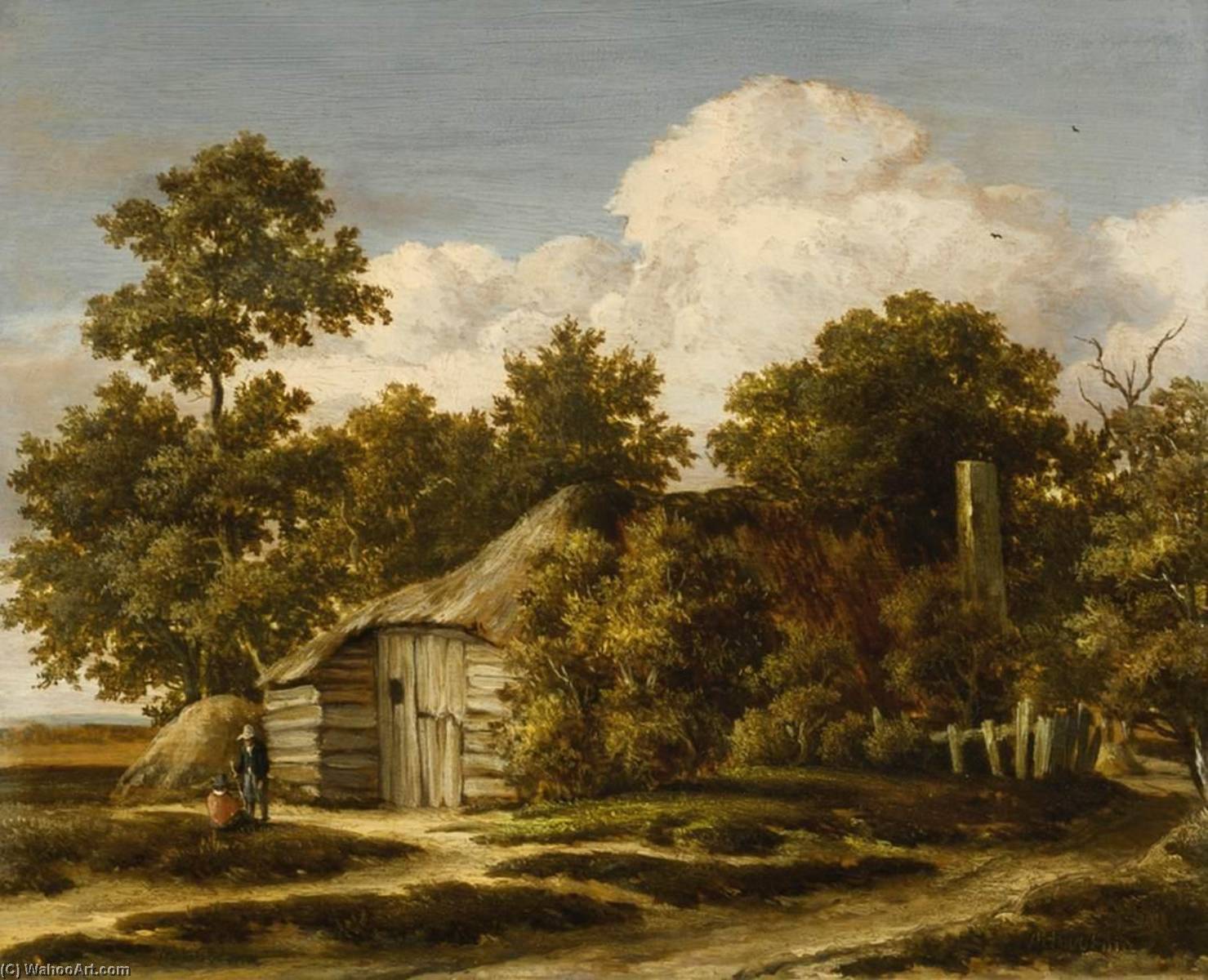 WikiOO.org – 美術百科全書 - 繪畫，作品 Meyndert Hobbema - 茅屋 在  的  边缘  的  一个  木头