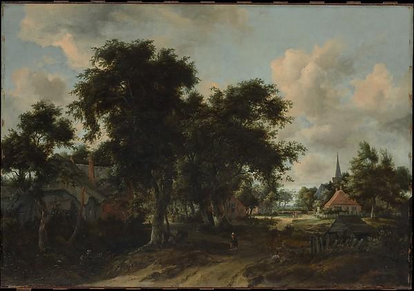 Wikioo.org - The Encyclopedia of Fine Arts - Painting, Artwork by Meyndert Hobbema - Entrance to a Village