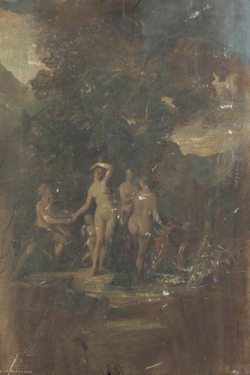 Wikioo.org - The Encyclopedia of Fine Arts - Painting, Artwork by George Sheffield Senior - Group of Classical Nudes in a Wooded Landscape