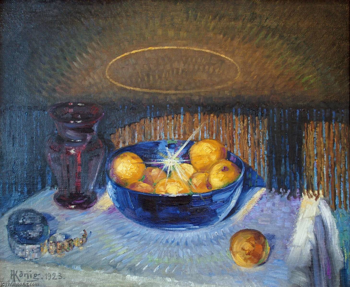 Wikioo.org - The Encyclopedia of Fine Arts - Painting, Artwork by Albert Koenig - Deutsch Stillleben mit Früchten in blauer Schale