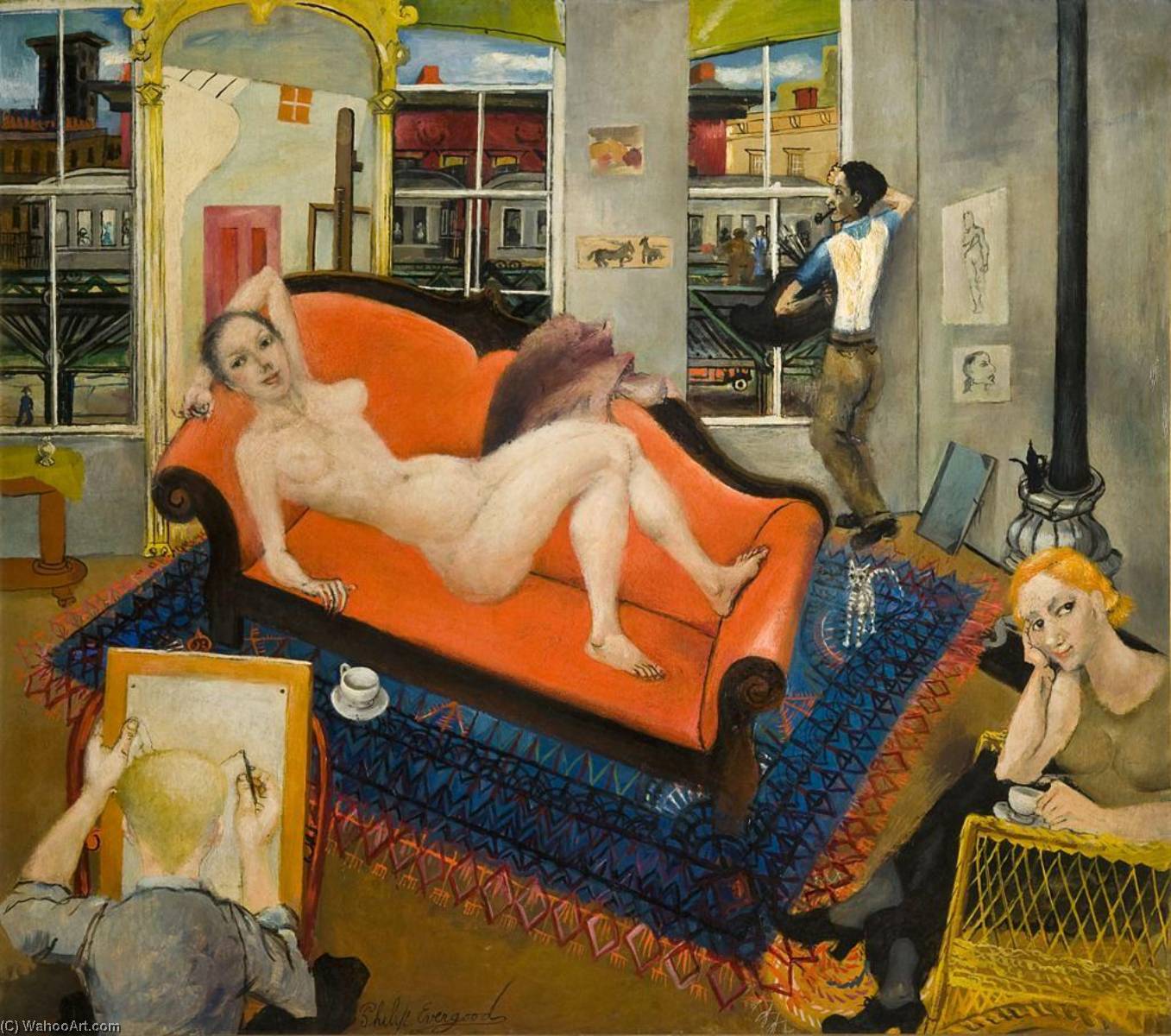 Wikioo.org - The Encyclopedia of Fine Arts - Painting, Artwork by Philip Evergood - Nude by the El
