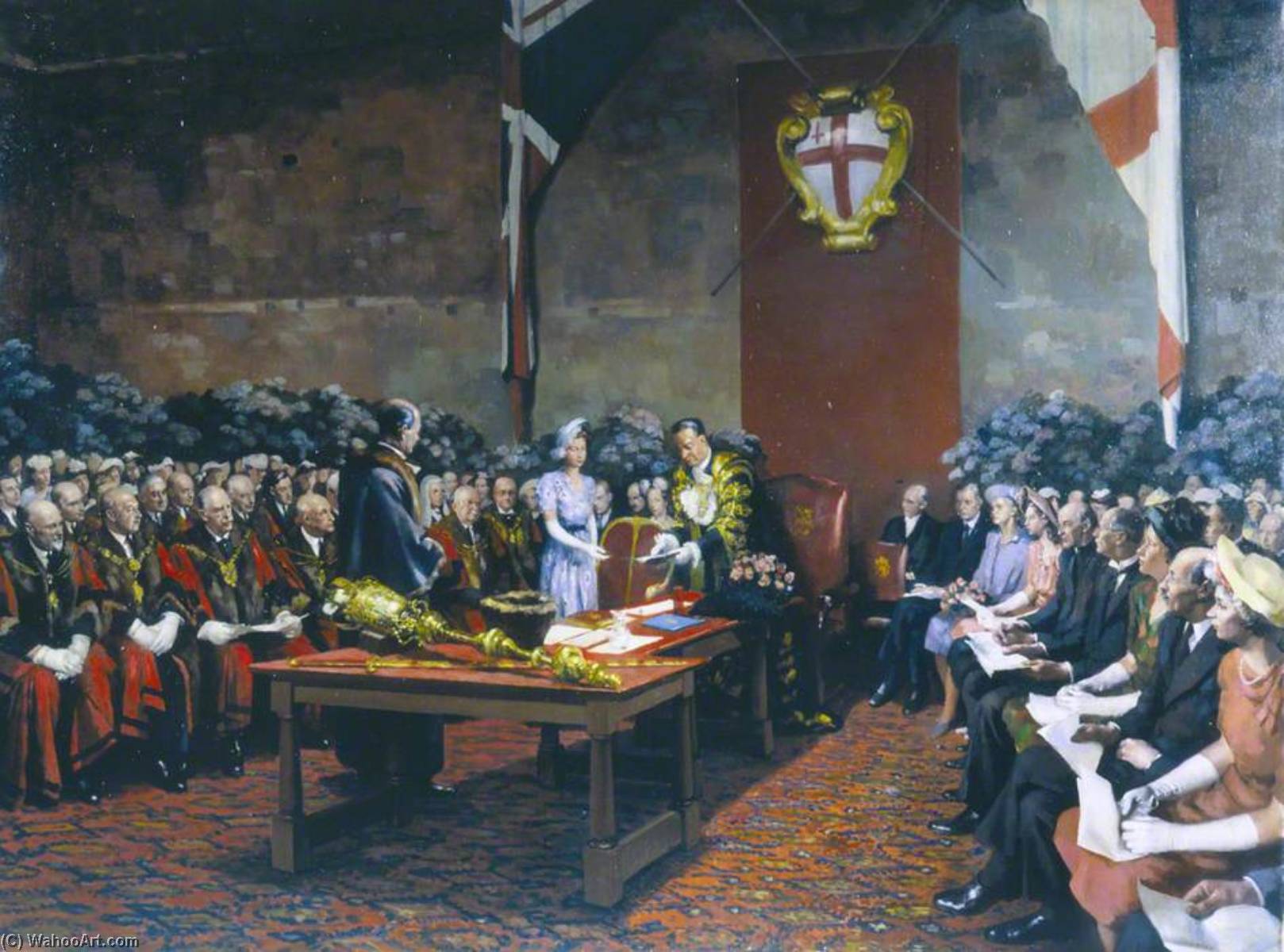 Wikioo.org - The Encyclopedia of Fine Arts - Painting, Artwork by William D Dring - The Presentation of the Freedom of the City to HRH the Princess Elizabeth, 1947