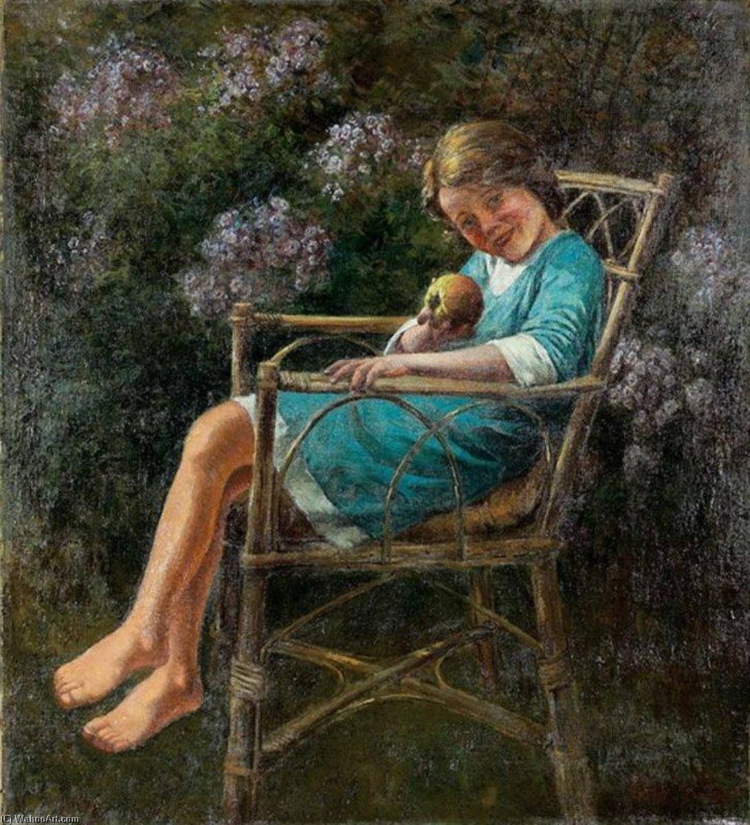 Wikioo.org - The Encyclopedia of Fine Arts - Painting, Artwork by Géza Peske - Girl in the Garden Chair