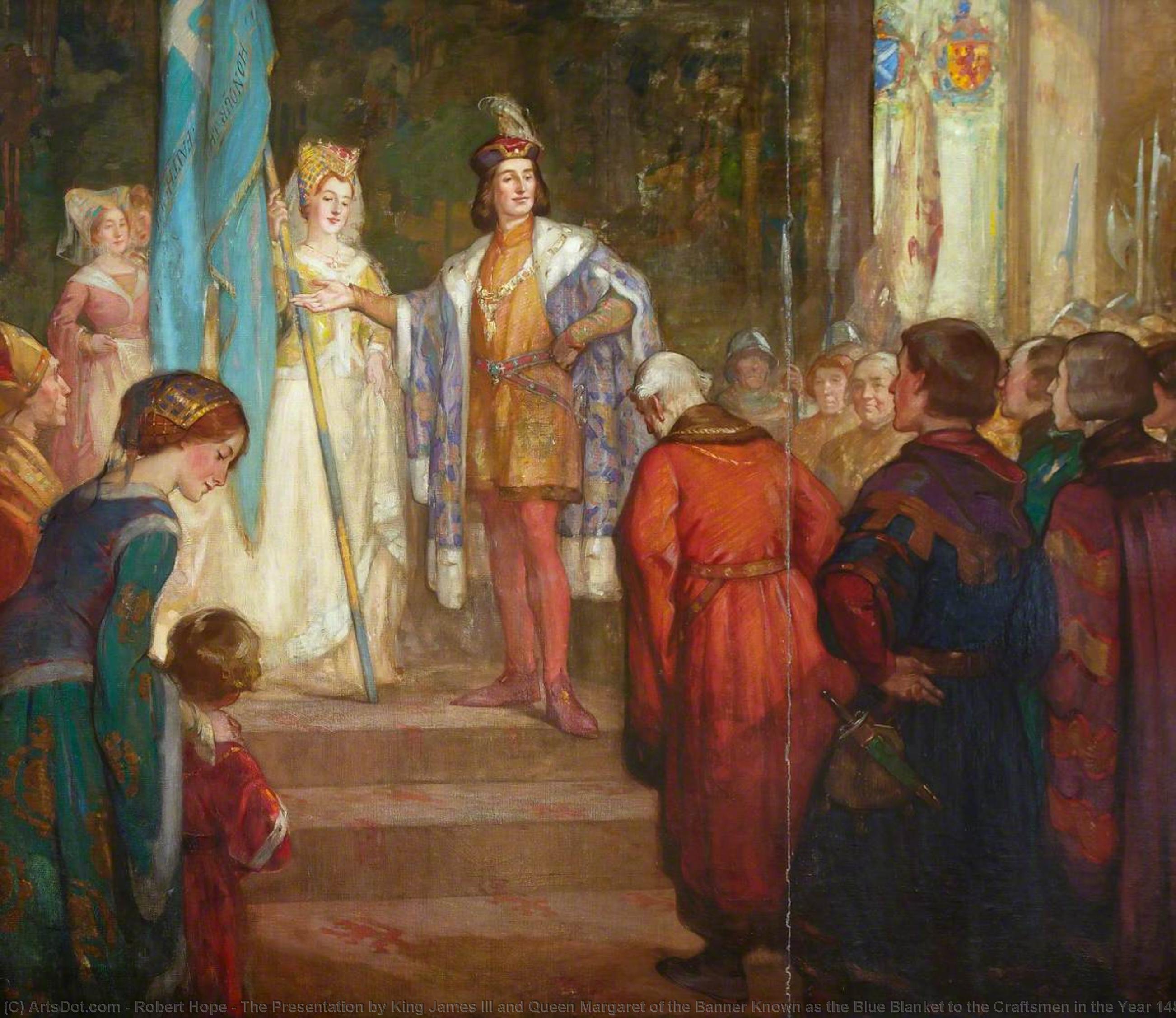 Wikioo.org - The Encyclopedia of Fine Arts - Painting, Artwork by Robert Hope - The Presentation by King James III and Queen Margaret of the Banner Known as the Blue Blanket to the Craftsmen in the Year 1482