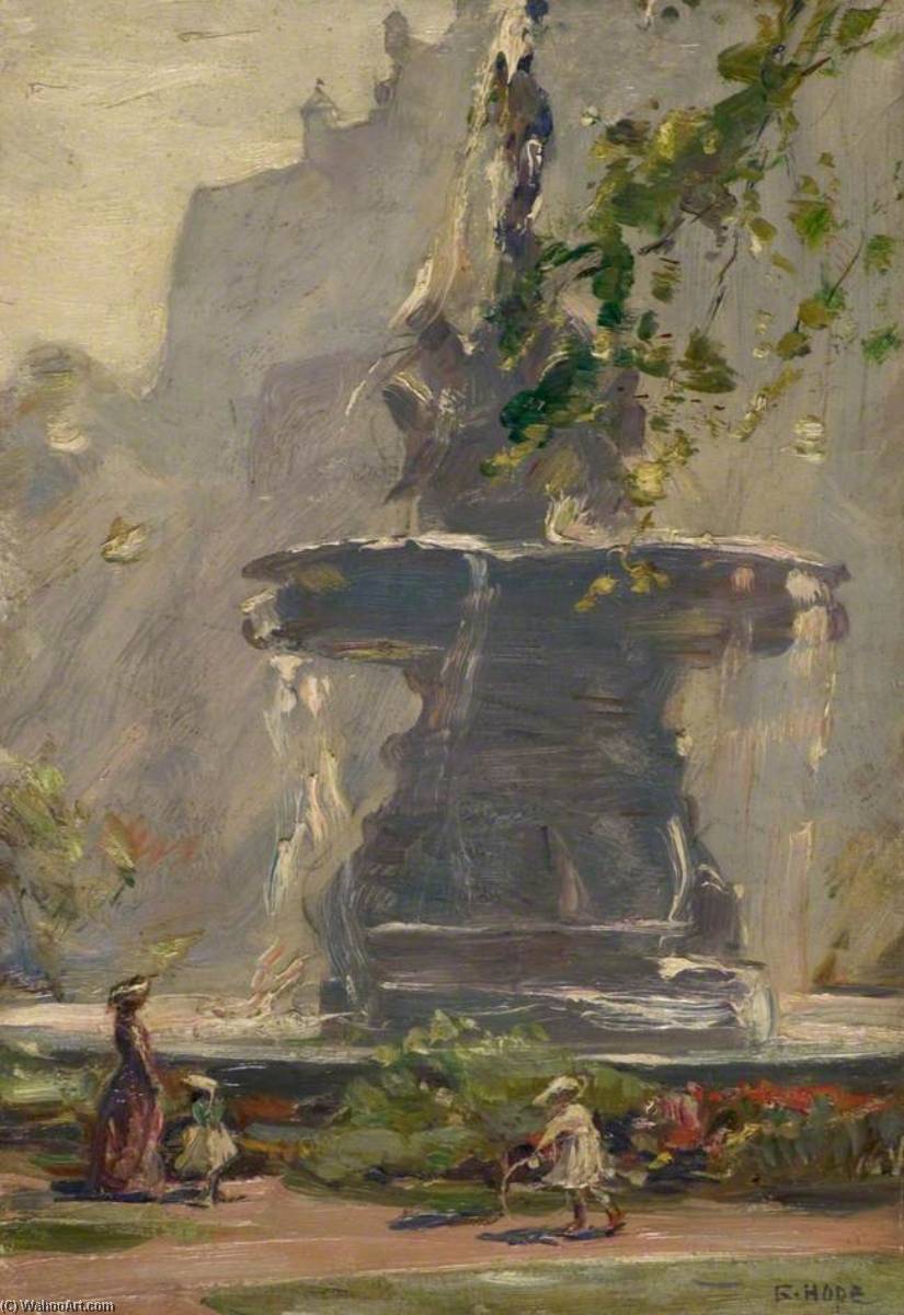 Wikioo.org - The Encyclopedia of Fine Arts - Painting, Artwork by Robert Hope - The Fountain, Princes Street Gardens, Edinburgh