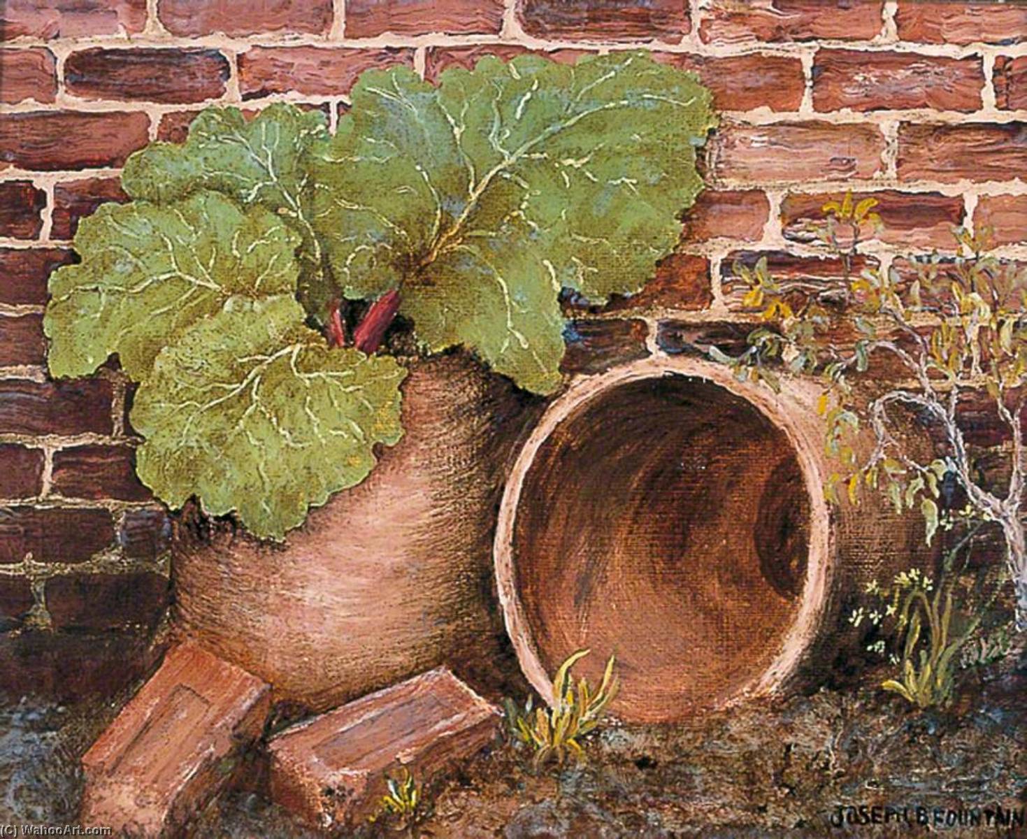 Wikioo.org - The Encyclopedia of Fine Arts - Painting, Artwork by Joseph Baker Fountain - Bricks, Pots and Rhubarb