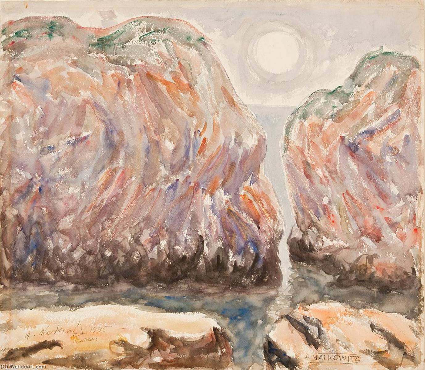 Wikioo.org - The Encyclopedia of Fine Arts - Painting, Artwork by Abraham Walkowitz - Rocks, Sun, and Water