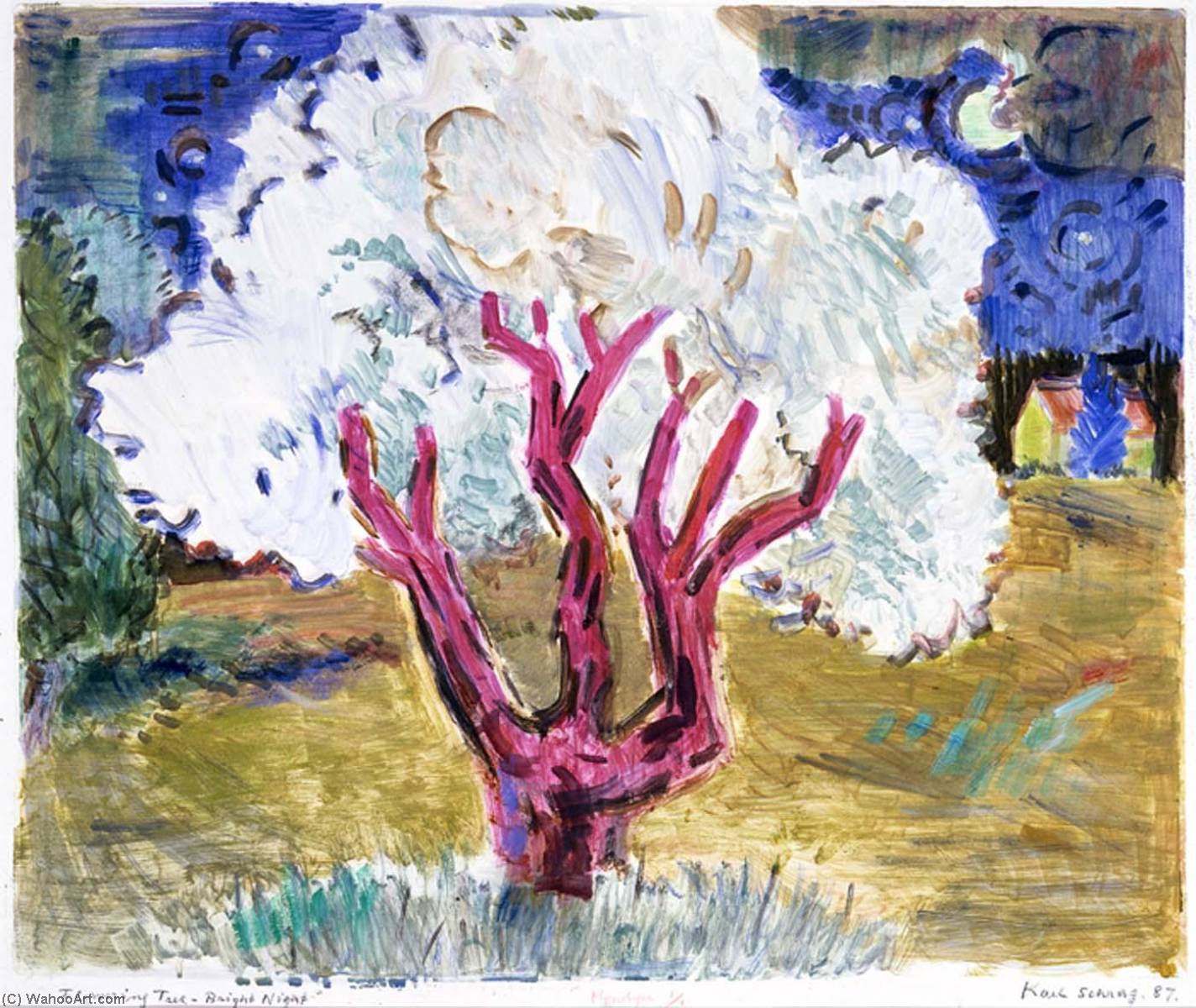 WikiOO.org - Encyclopedia of Fine Arts - Lukisan, Artwork Karl Schrag - Flowering Tree Bright Night