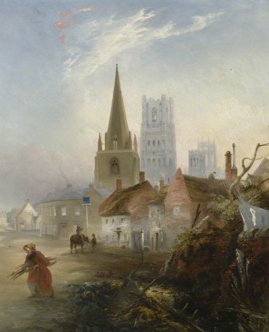 Wikioo.org - The Encyclopedia of Fine Arts - Painting, Artwork by Henry Baines - A View of Ely, Cambridgeshire, from St Mary's Street