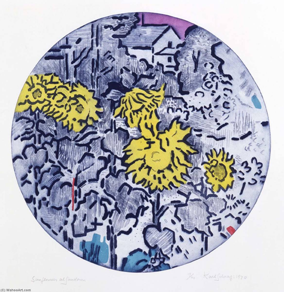 Wikioo.org – La Enciclopedia de las Bellas Artes - Pintura, Obras de arte de Karl Schrag - Girasoles a  Puesta del sol