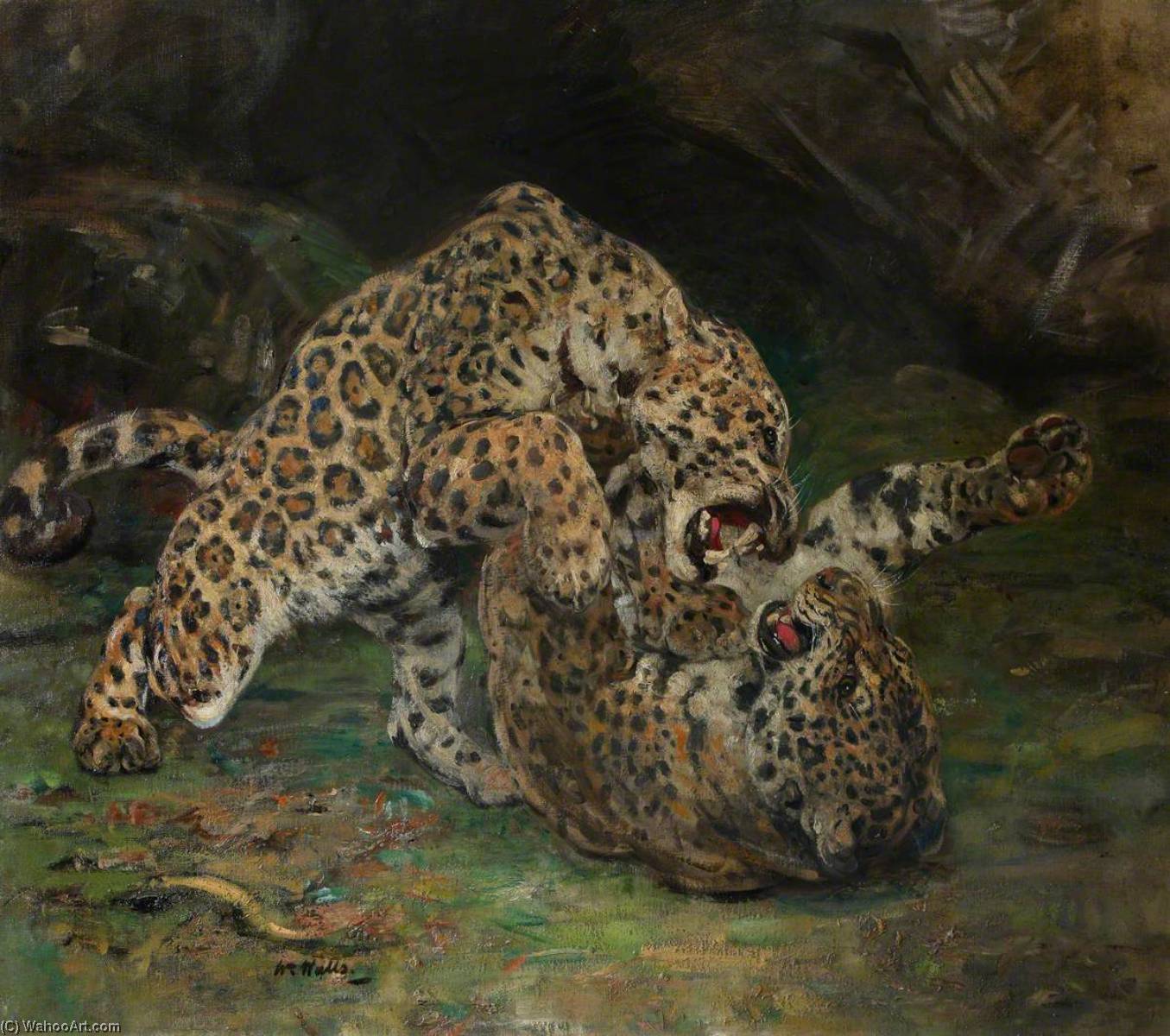 Wikioo.org - Bách khoa toàn thư về mỹ thuật - Vẽ tranh, Tác phẩm nghệ thuật William Walls - Jaguars at Play