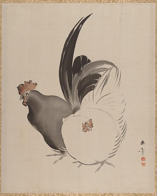 Wikioo.org - The Encyclopedia of Fine Arts - Painting, Artwork by Kawabata Gyokushō - Cock and Hen