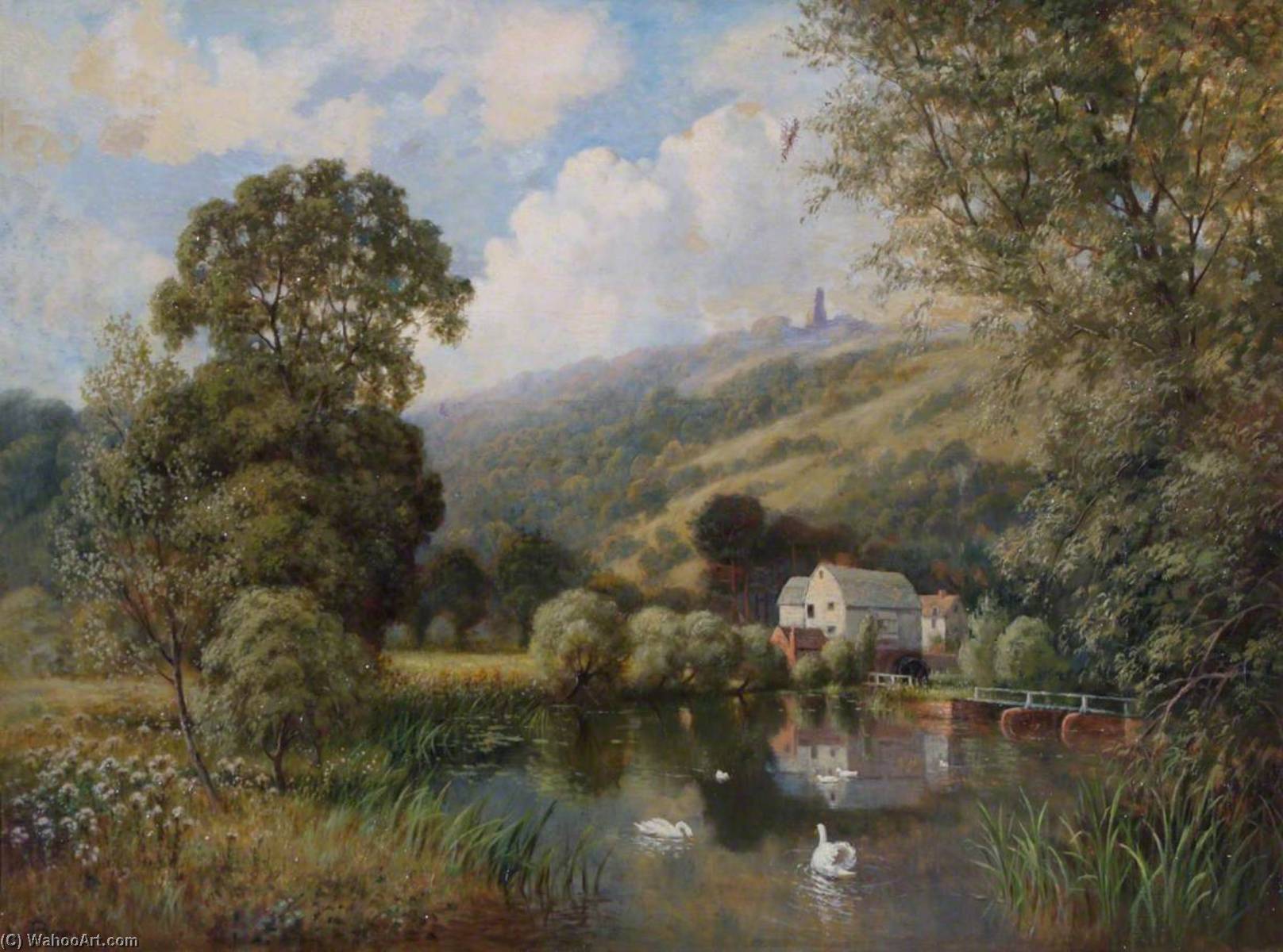 Wikioo.org - The Encyclopedia of Fine Arts - Painting, Artwork by John Bonny - Leith Hill, Surrey, with a Water Mill