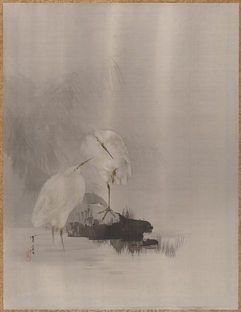 Wikioo.org - The Encyclopedia of Fine Arts - Painting, Artwork by Watanabe Seitei - Egrets at the Water's Edge