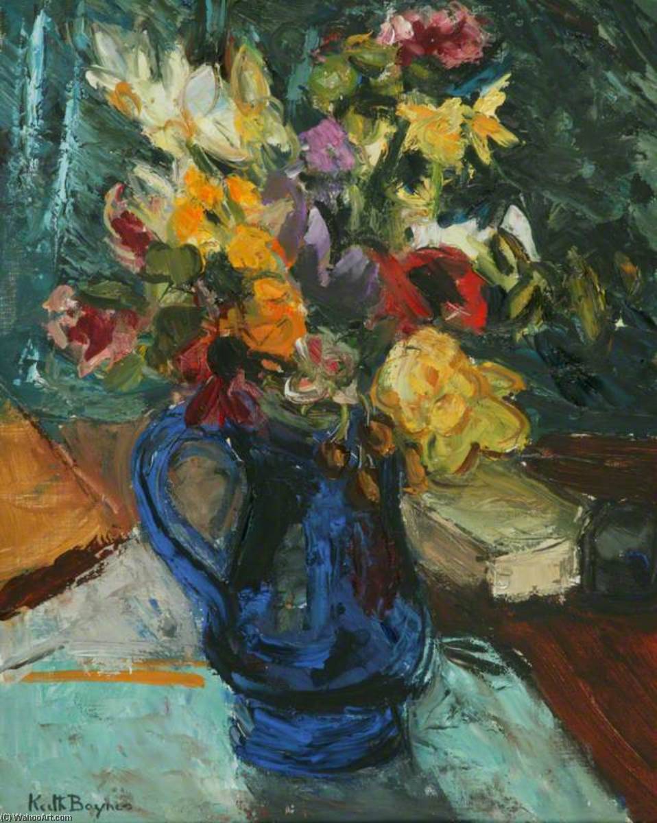 Wikioo.org - The Encyclopedia of Fine Arts - Painting, Artwork by Keith Baynes - Flowers in a Blue Glass Jug
