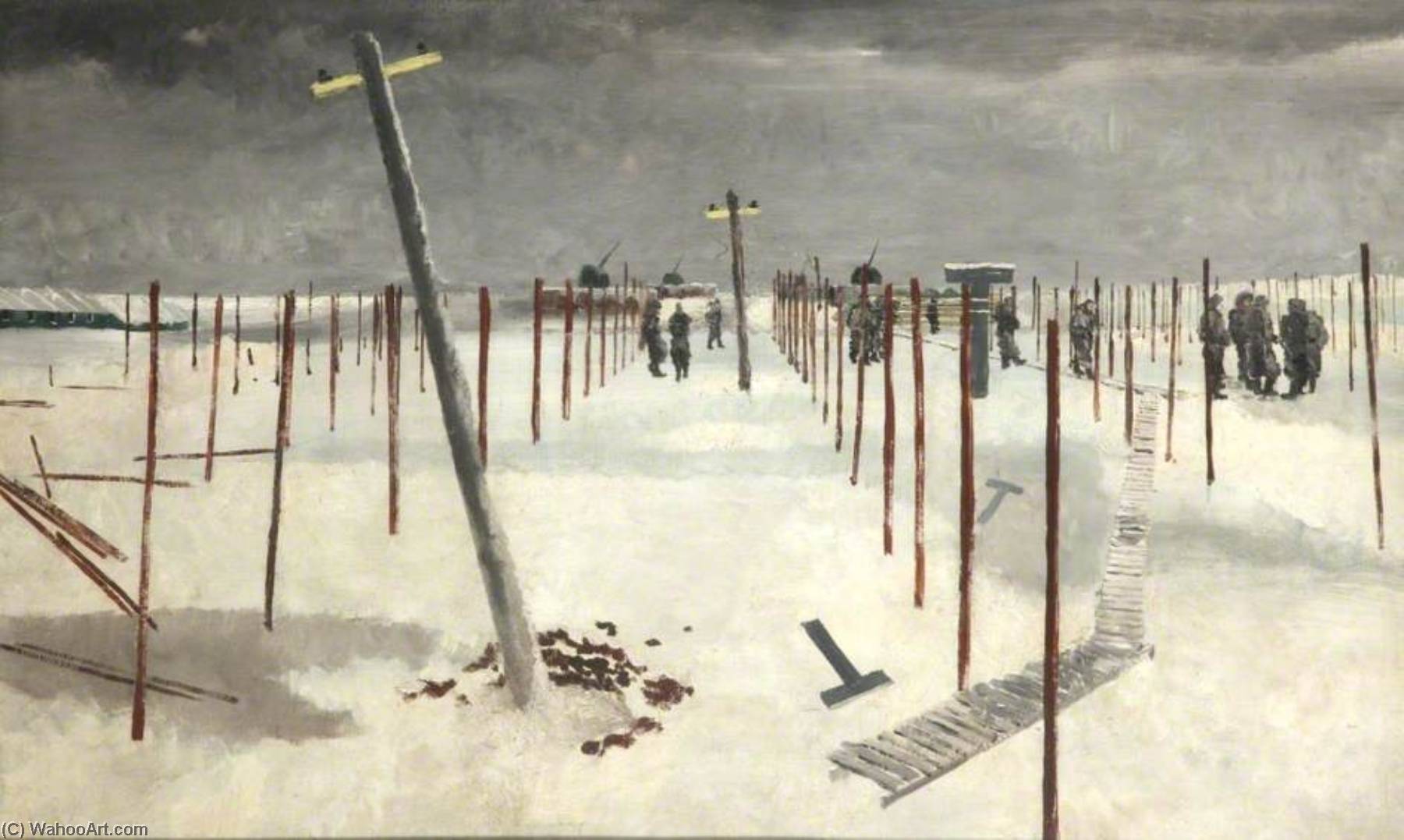 Wikioo.org - The Encyclopedia of Fine Arts - Painting, Artwork by Albert Richards - Sappers Erecting Pickets in the Snow
