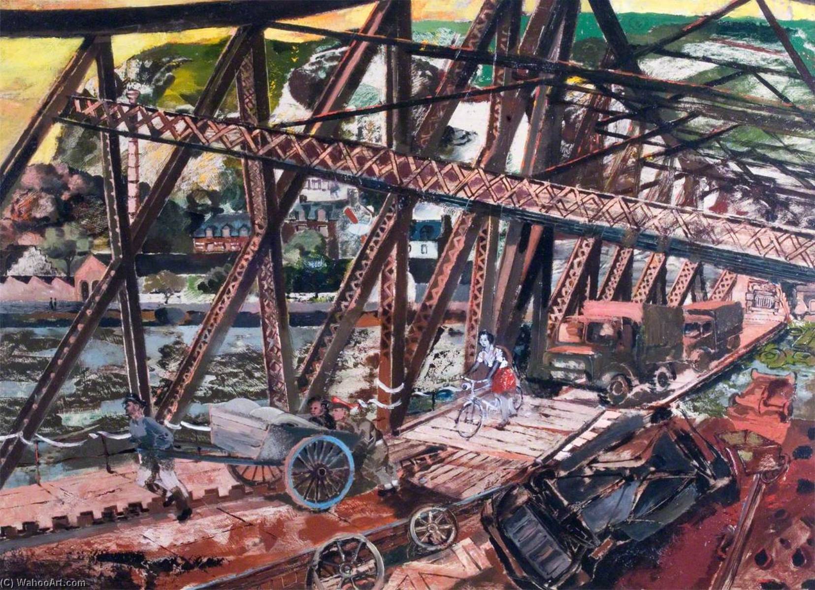 Wikioo.org - The Encyclopedia of Fine Arts - Painting, Artwork by Albert Richards - The Break through, France 'Marmalade Bridge', A Railway Bridge Crossing the River Seine at Rouen