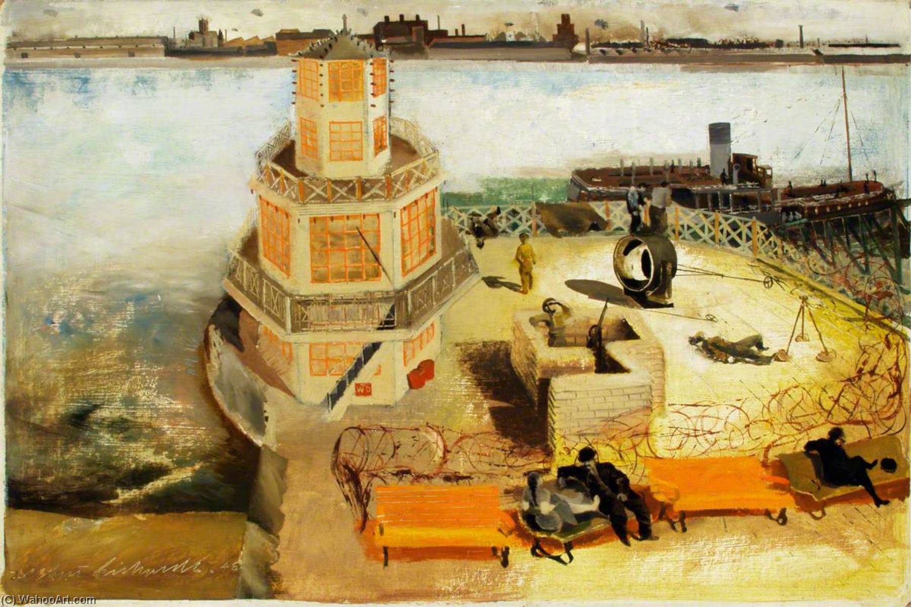 Wikioo.org - The Encyclopedia of Fine Arts - Painting, Artwork by Albert Richards - A Searchlight Battery