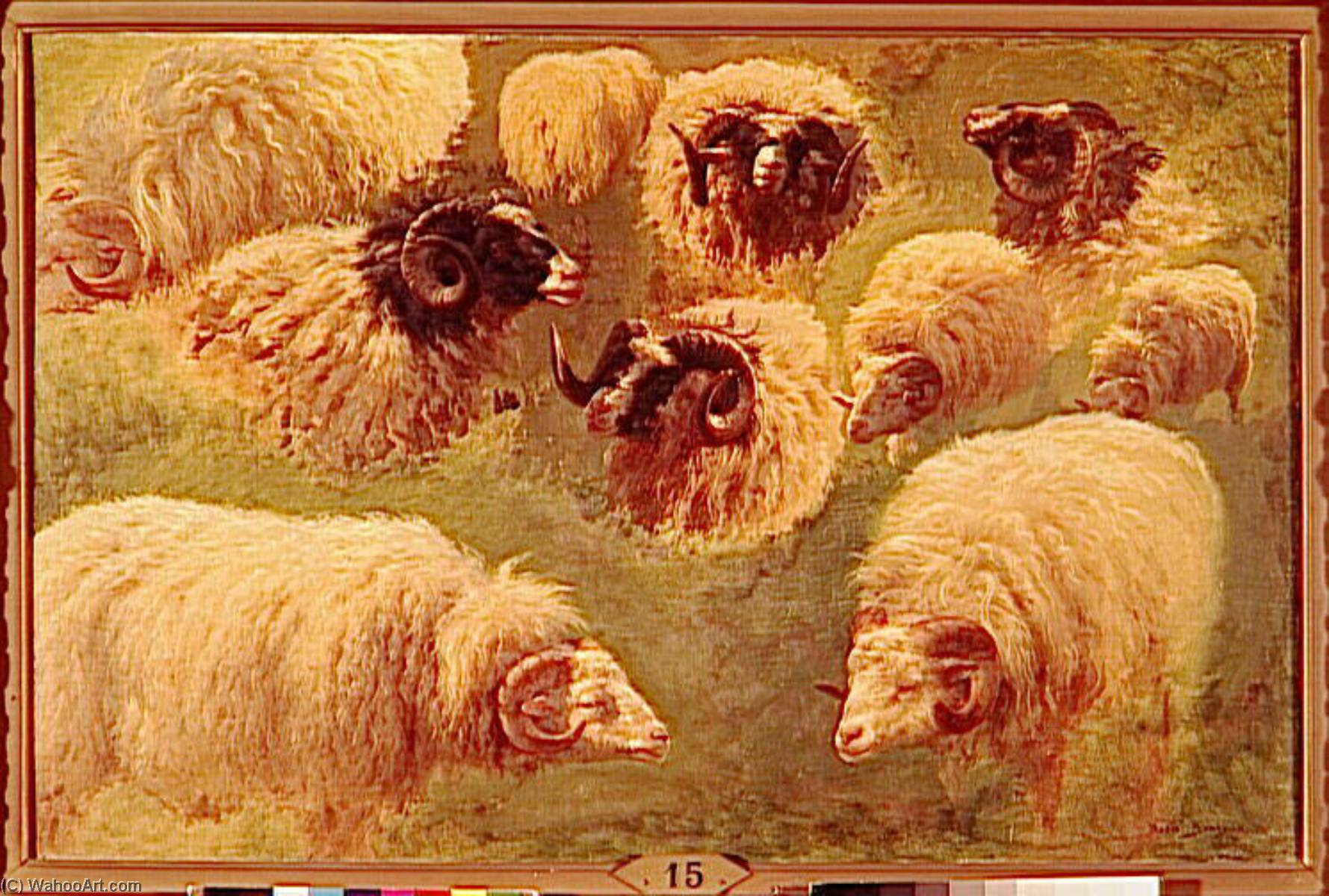 Wikioo.org – L'Encyclopédie des Beaux Arts - Peinture, Oeuvre de Bonheur Marie Rosalie - Béliers et moutons une tête noire