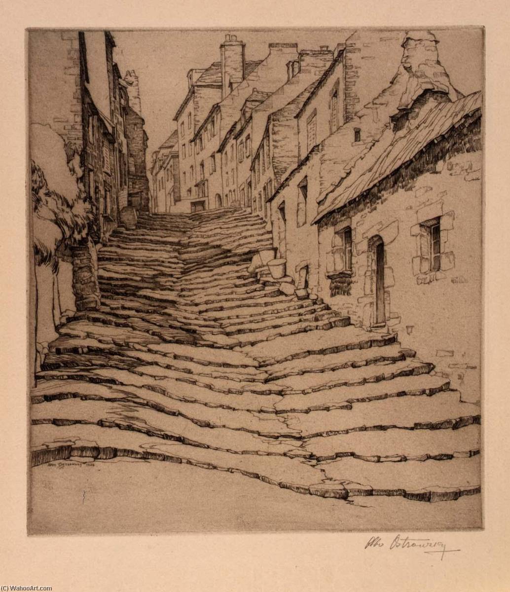 Wikioo.org - The Encyclopedia of Fine Arts - Painting, Artwork by Abbo Ostrowsky - Cobblestone Stairway