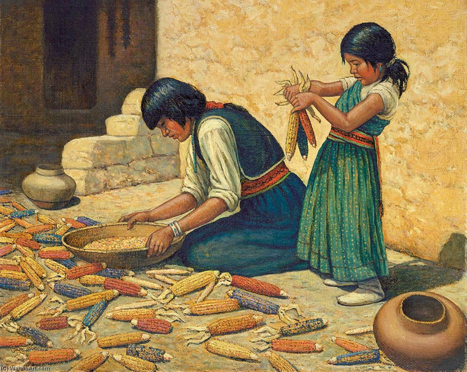 Wikioo.org - The Encyclopedia of Fine Arts - Painting, Artwork by Carl Moon - Drying Corn