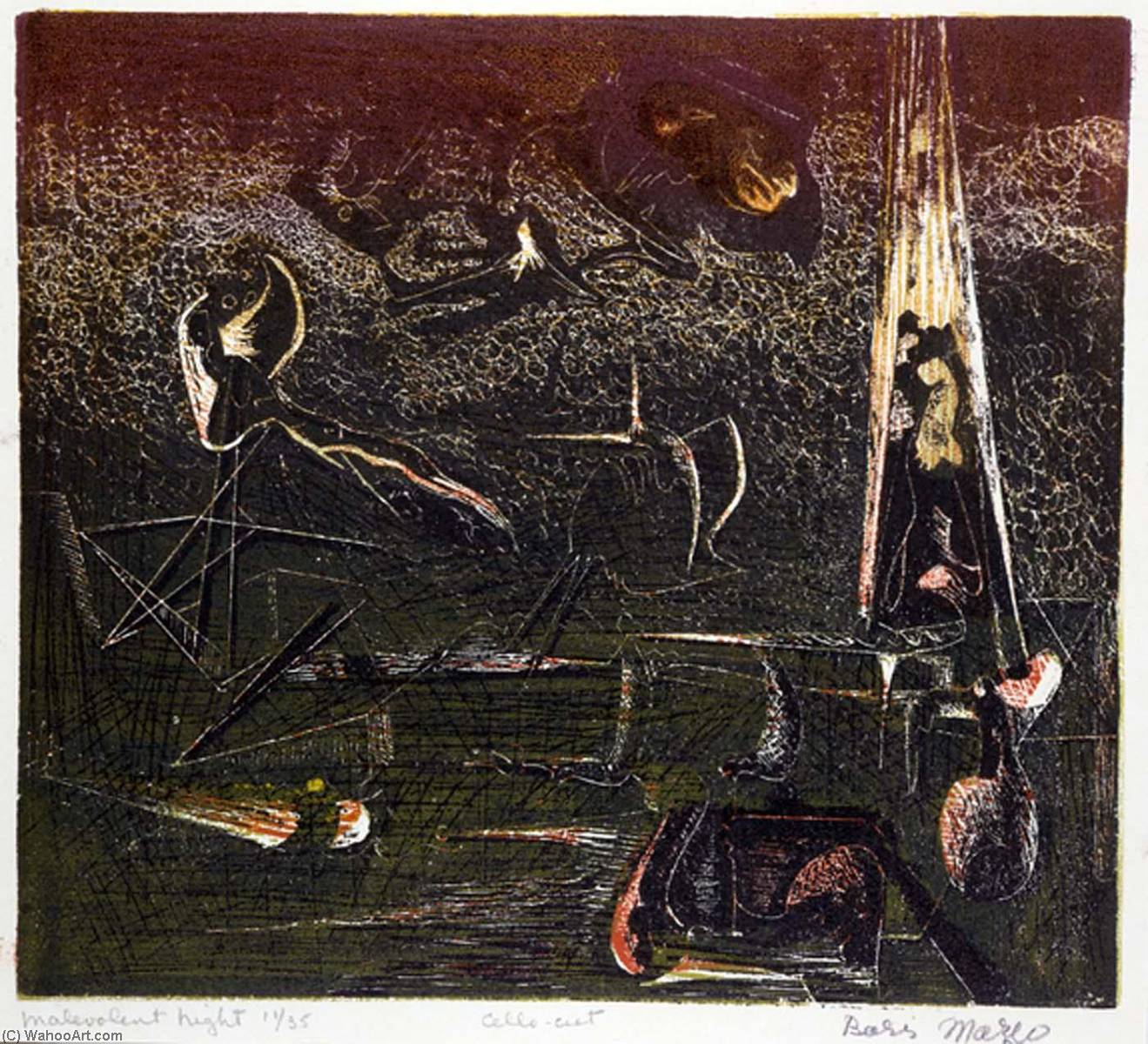 WikiOO.org - Енциклопедия за изящни изкуства - Живопис, Произведения на изкуството Boris Margo - Malevolent Night, from the Portfolio No. 1