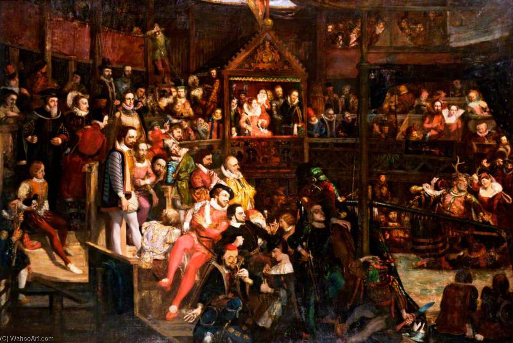 Wikioo.org – L'Enciclopedia delle Belle Arti - Pittura, Opere di David Scott - regina elisabetta ( 1533–1603 ) , Visualizzazione la prestazione di 'The allegre comari di Windsor' al Globo Teatro
