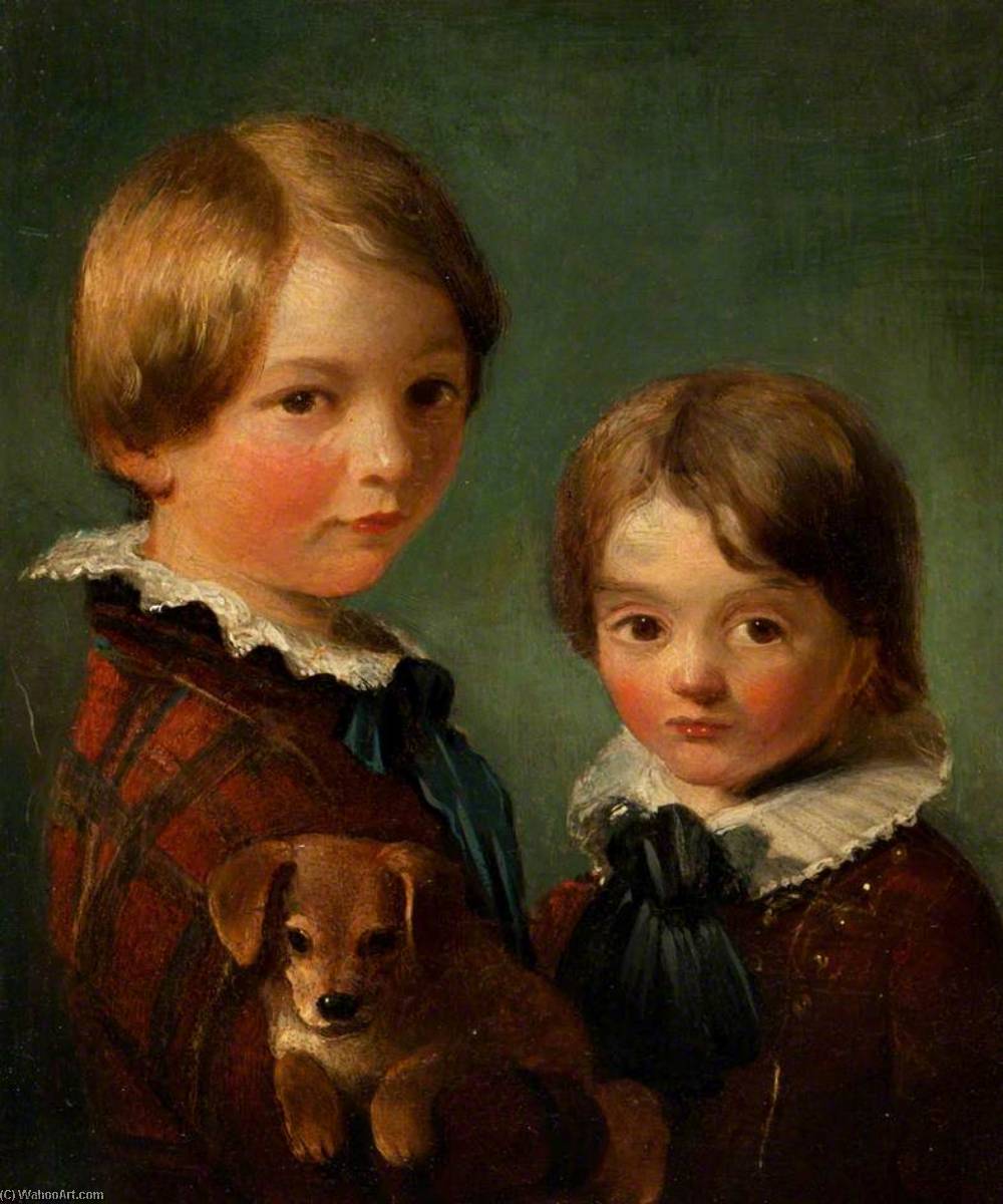 Wikioo.org - The Encyclopedia of Fine Arts - Painting, Artwork by John Irvine - William and John Irvine, with Their Dog 'Currie'