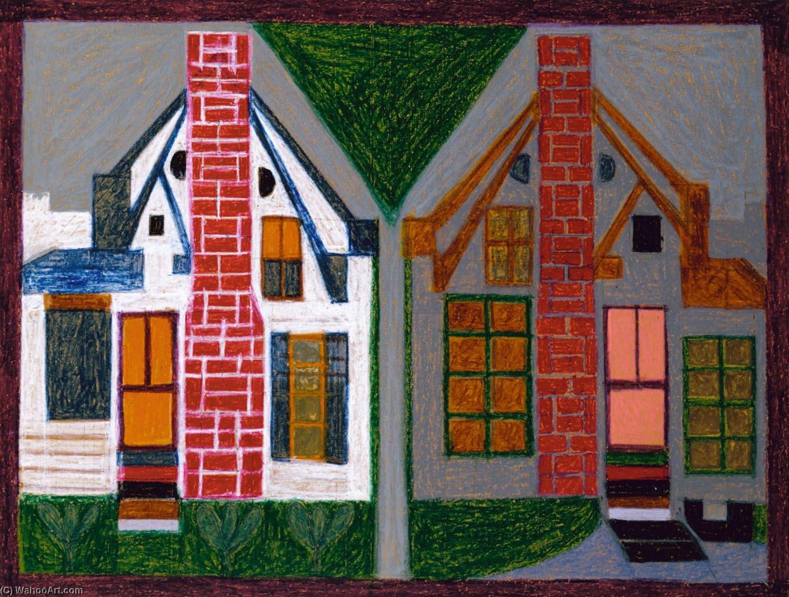 Wikioo.org - The Encyclopedia of Fine Arts - Painting, Artwork by Eddie Arning - Two Houses