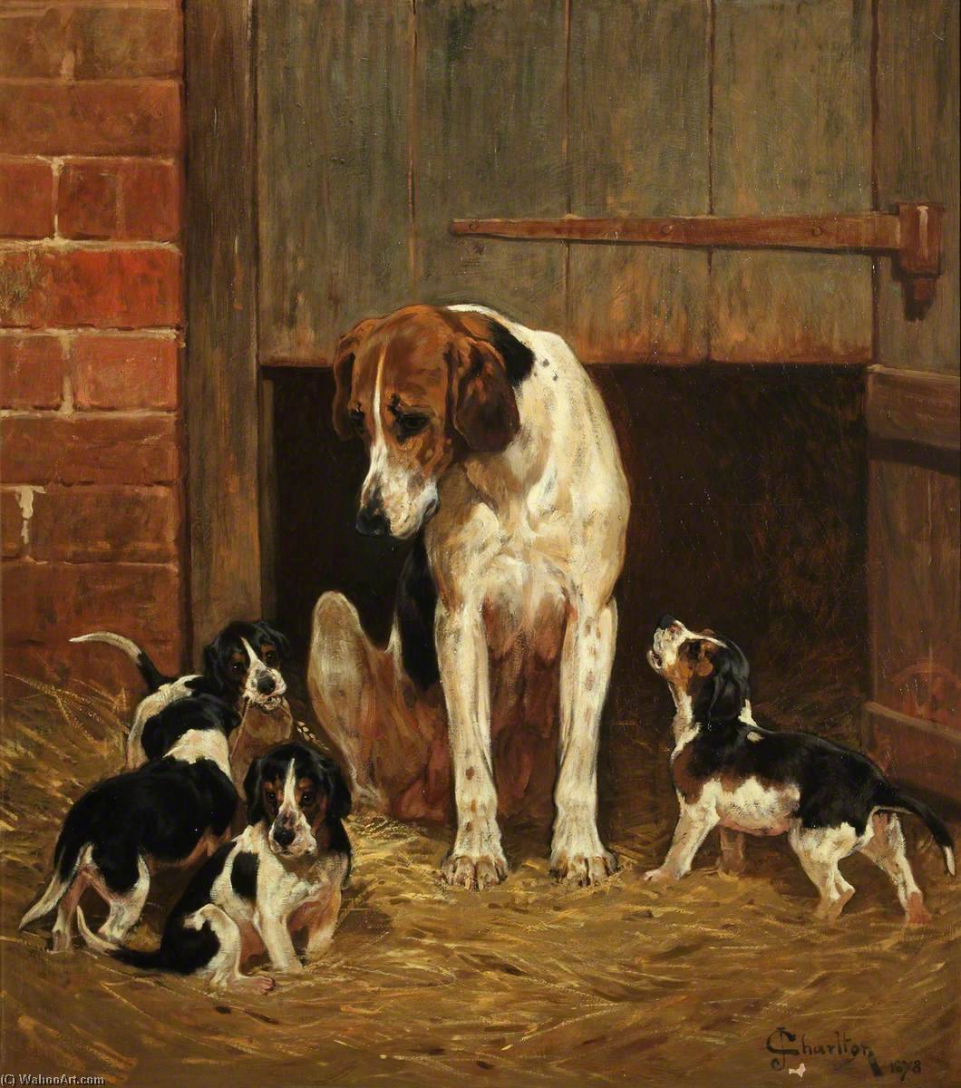 Wikioo.org - The Encyclopedia of Fine Arts - Painting, Artwork by John Charlton - Foxhound and Litter