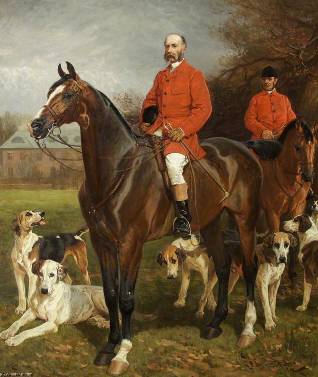 Wikioo.org - The Encyclopedia of Fine Arts - Painting, Artwork by John Charlton - Godfrey Charles Morgan (1831–1913), 2nd Baron, 1st Viscount Tredegar, with His Huntsman, Mr Charles Barrett, in front of Tredegar